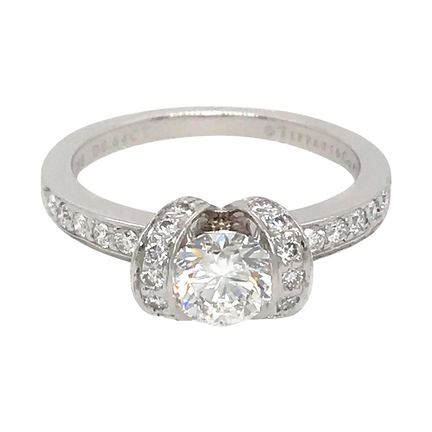 Tiffany & Co. Platinum Ribbon Diamond Engagement Ring and Matching Wedding Ban