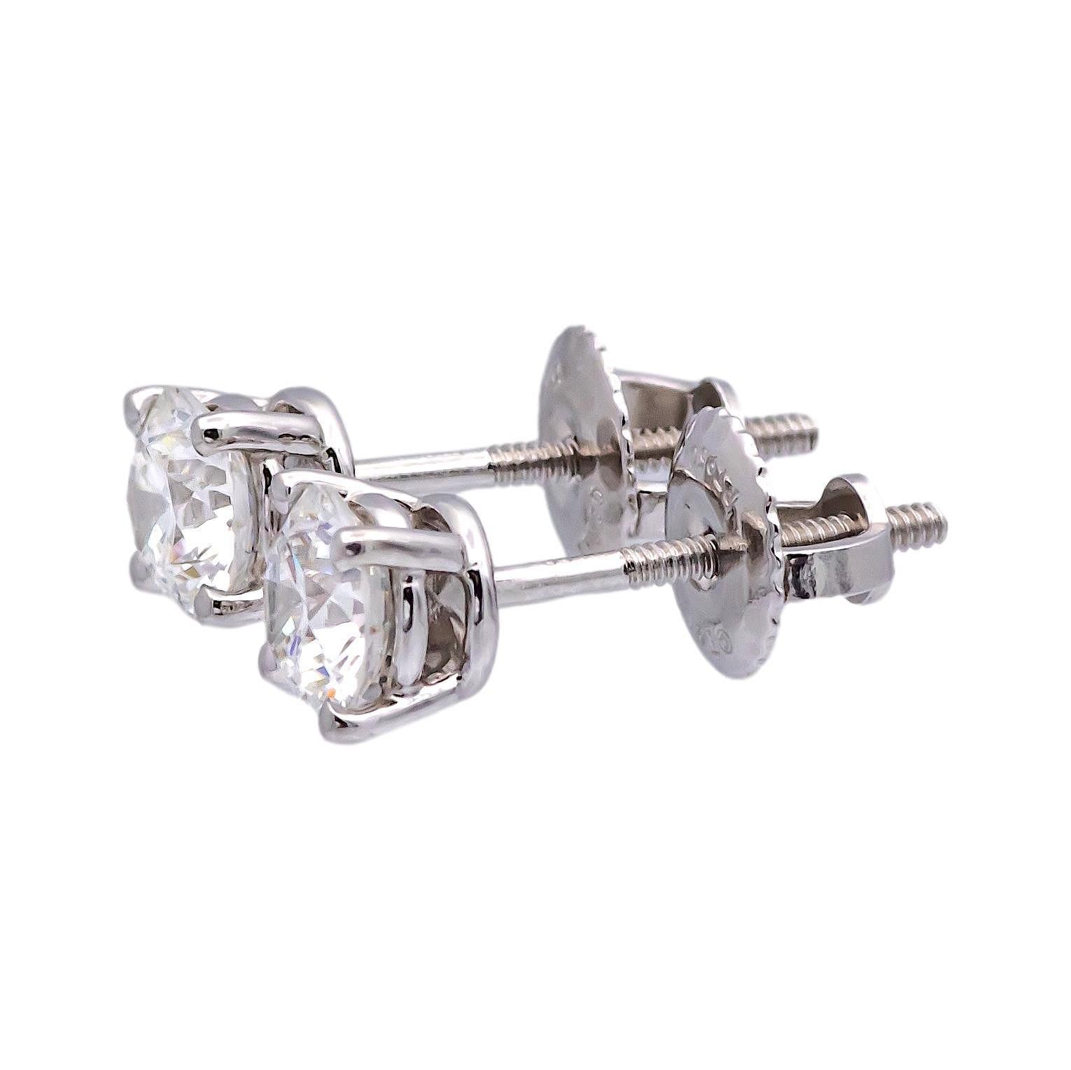 Tiffany & Co. Platine rond 0,95 carat TW VVS1 Boucles d'oreilles solitaires en diamant Pour femmes en vente