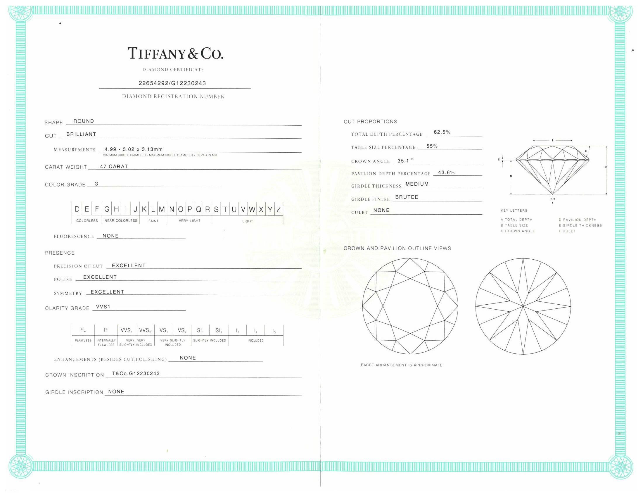 Tiffany & Co. Platine rond 0,95 carat TW VVS1 Boucles d'oreilles solitaires en diamant en vente 3
