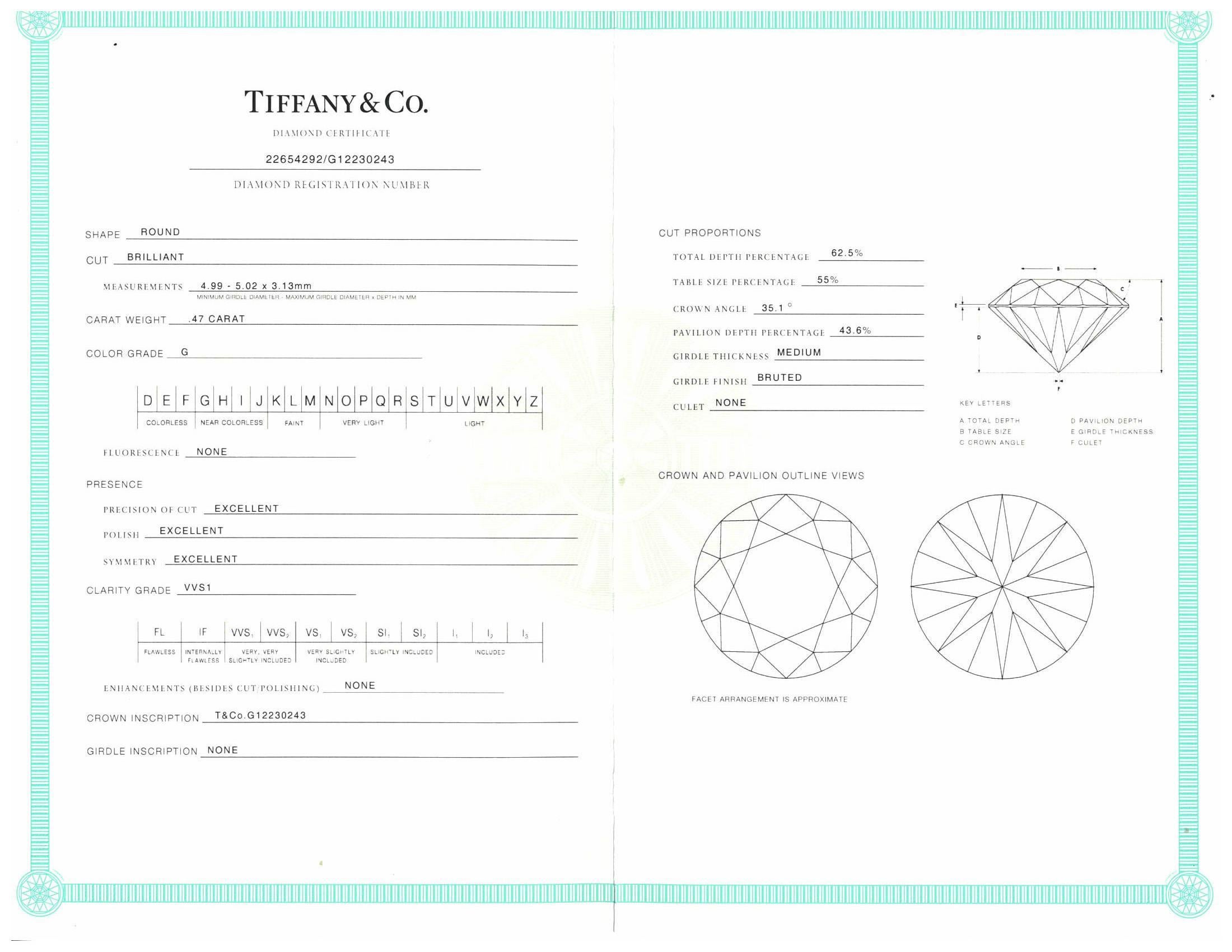 Tiffany & Co. Platinum Round 0.95Cts. TW VVS1 Diamond Solitaire Stud Earrings 3