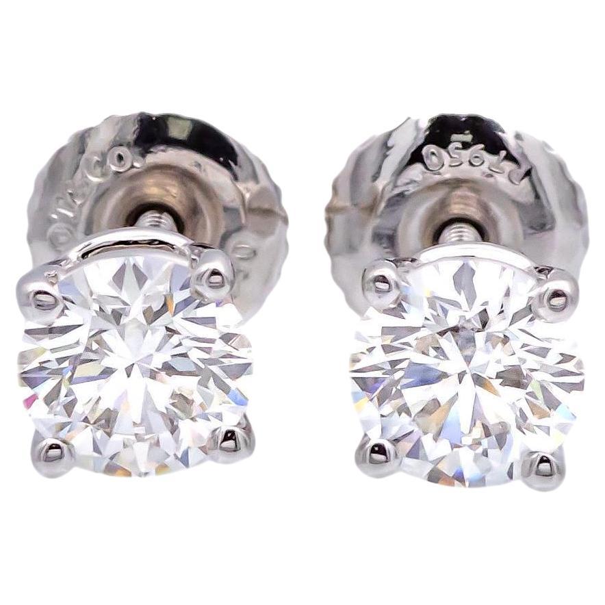 Tiffany & Co. Platinum Round 0.95Cts. TW VVS1 Diamond Solitaire Stud Earrings For Sale