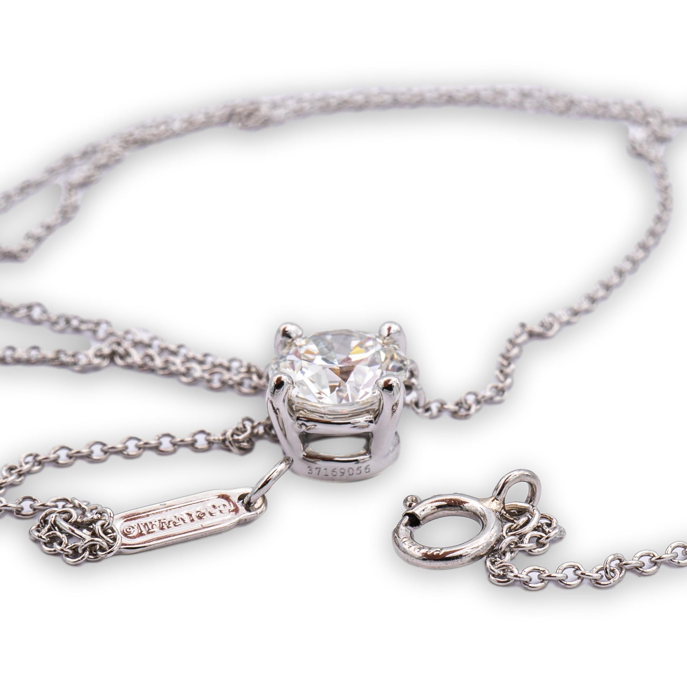 Modern Tiffany & Co. Platinum Round 1.04 JVVS2 Diamond Solitaire Pendant Necklace