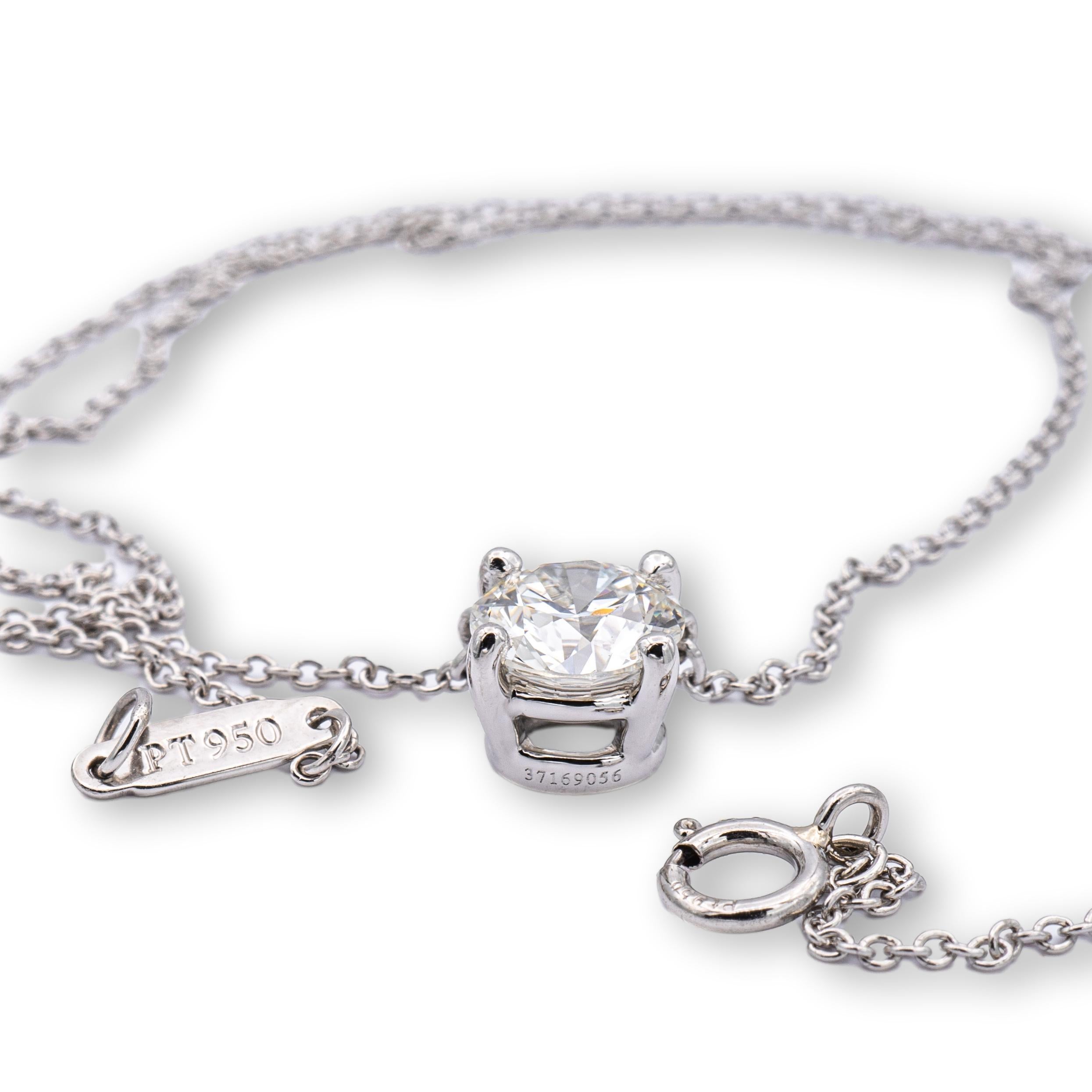 Round Cut Tiffany & Co. Platinum Round 1.04 JVVS2 Diamond Solitaire Pendant Necklace
