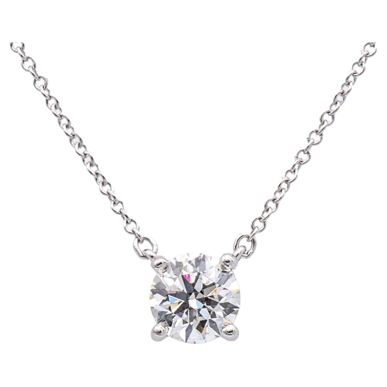 Tiffany & Co. Platinum Round 1.04 JVVS2 Diamond Solitaire Pendant Necklace