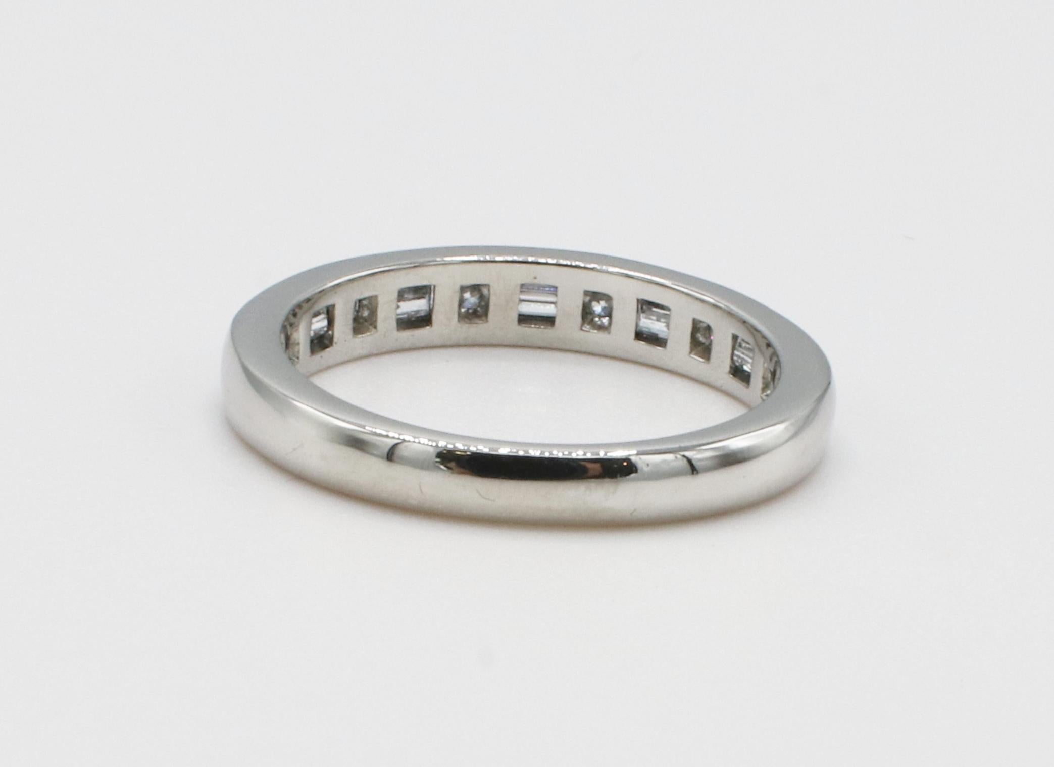 Modern Tiffany & Co. Platinum Round and Baguette Natural Diamond Wedding Band Ring