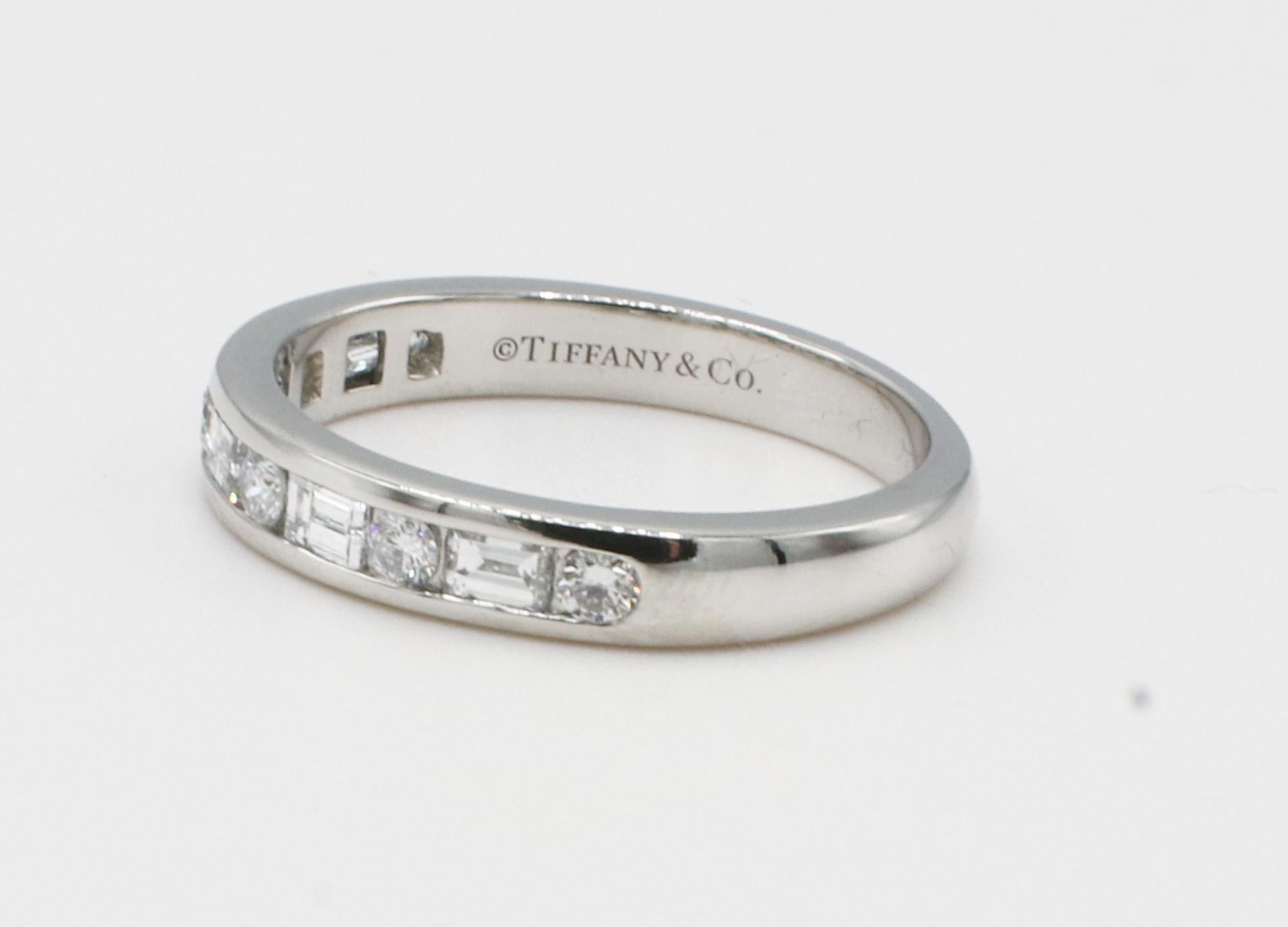 Round Cut Tiffany & Co. Platinum Round and Baguette Natural Diamond Wedding Band Ring