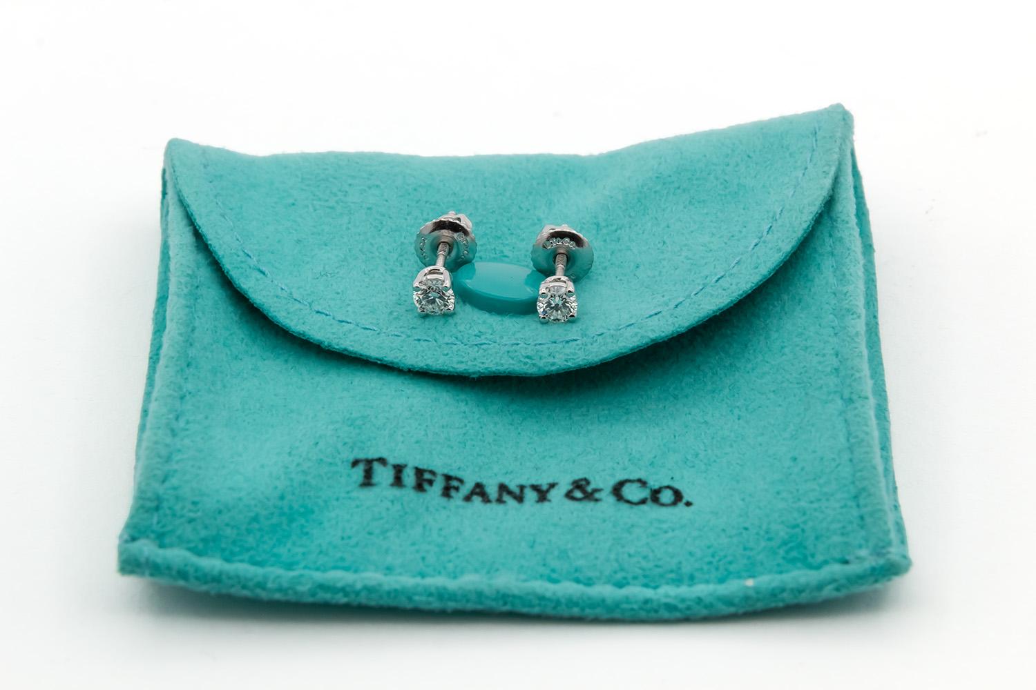 Tiffany & Co. Platinum & Round Brilliant Cut Diamond Stud Earrings 0.35ctw 6