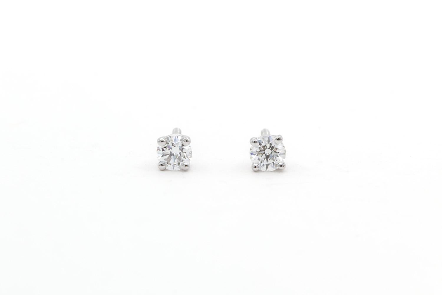 Contemporary Tiffany & Co. Platinum & Round Brilliant Cut Diamond Stud Earrings 0.35ctw