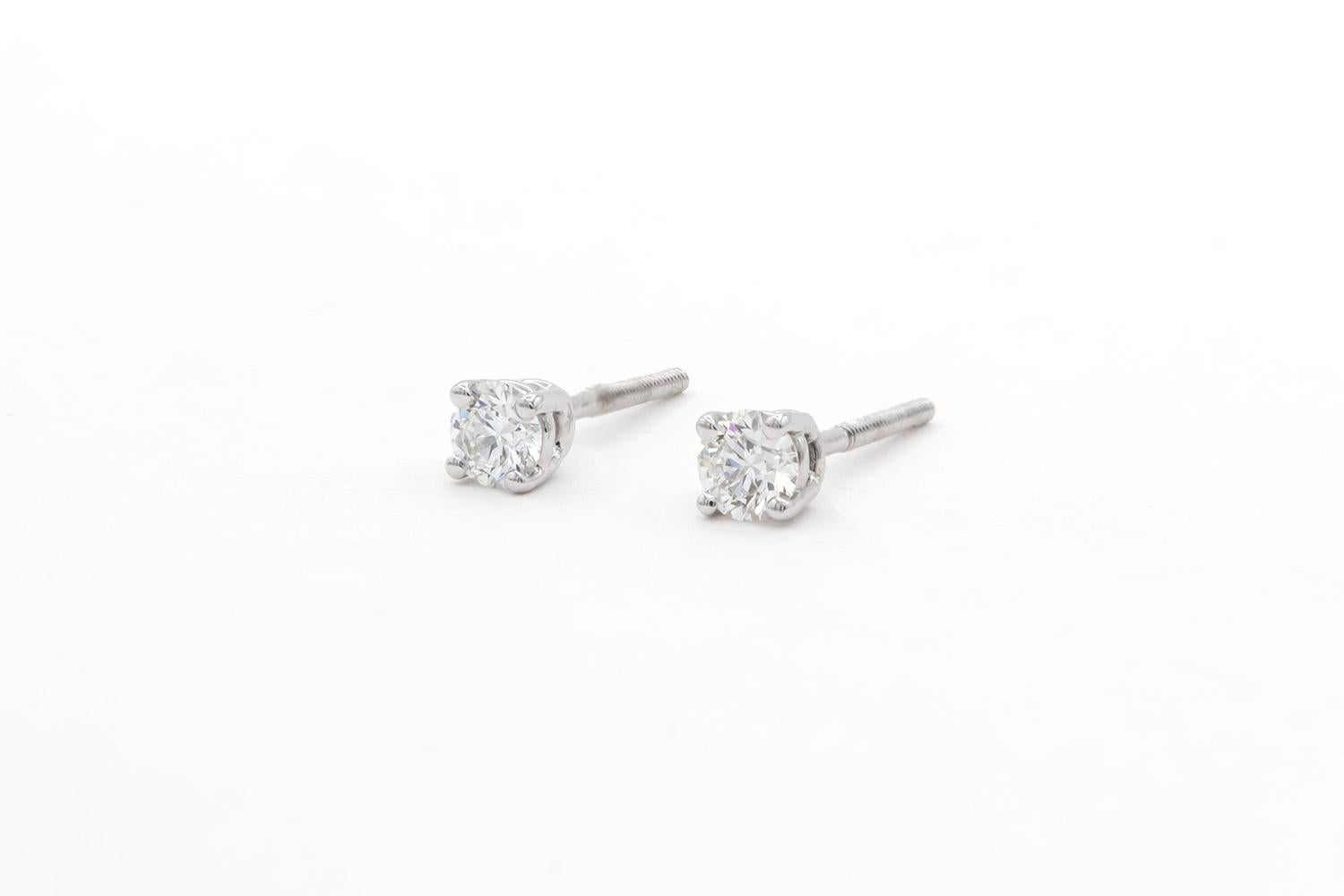 Round Cut Tiffany & Co. Platinum & Round Brilliant Cut Diamond Stud Earrings 0.35ctw
