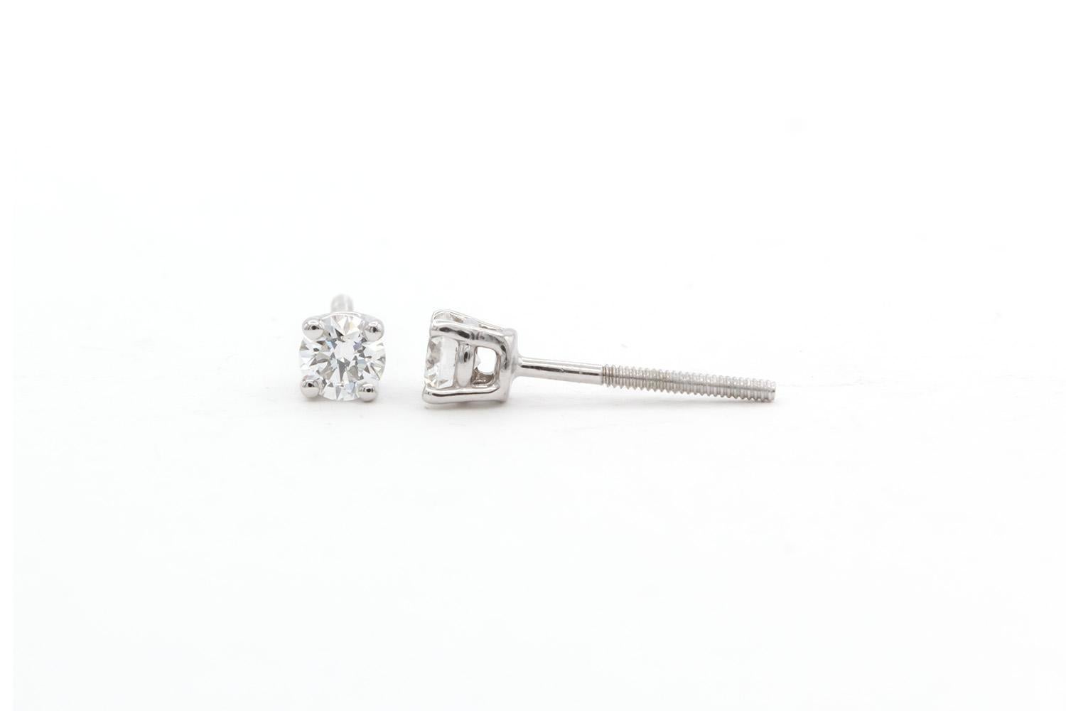 Tiffany & Co. Platinum & Round Brilliant Cut Diamond Stud Earrings 0.35ctw In Excellent Condition In Tustin, CA