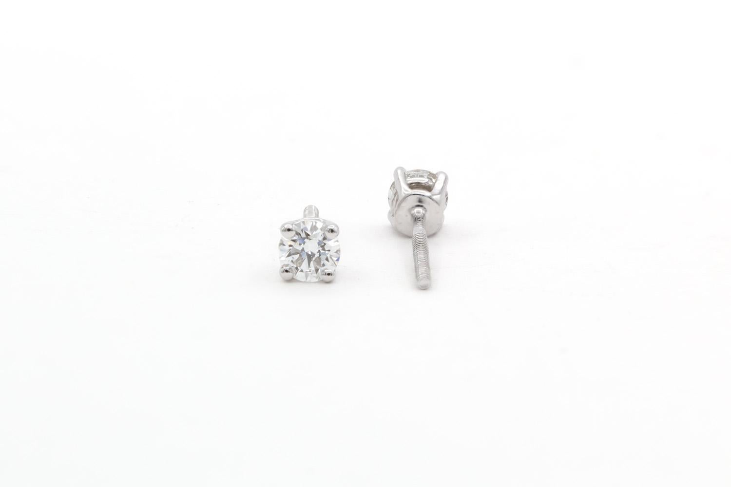Women's or Men's Tiffany & Co. Platinum & Round Brilliant Cut Diamond Stud Earrings 0.35ctw