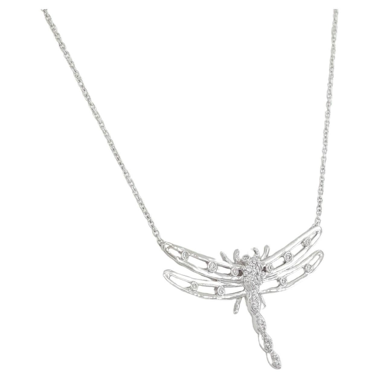 Tiffany & Co. Platinum 0.16 ct Round Cut Diamond Dragonfly Necklace 16
