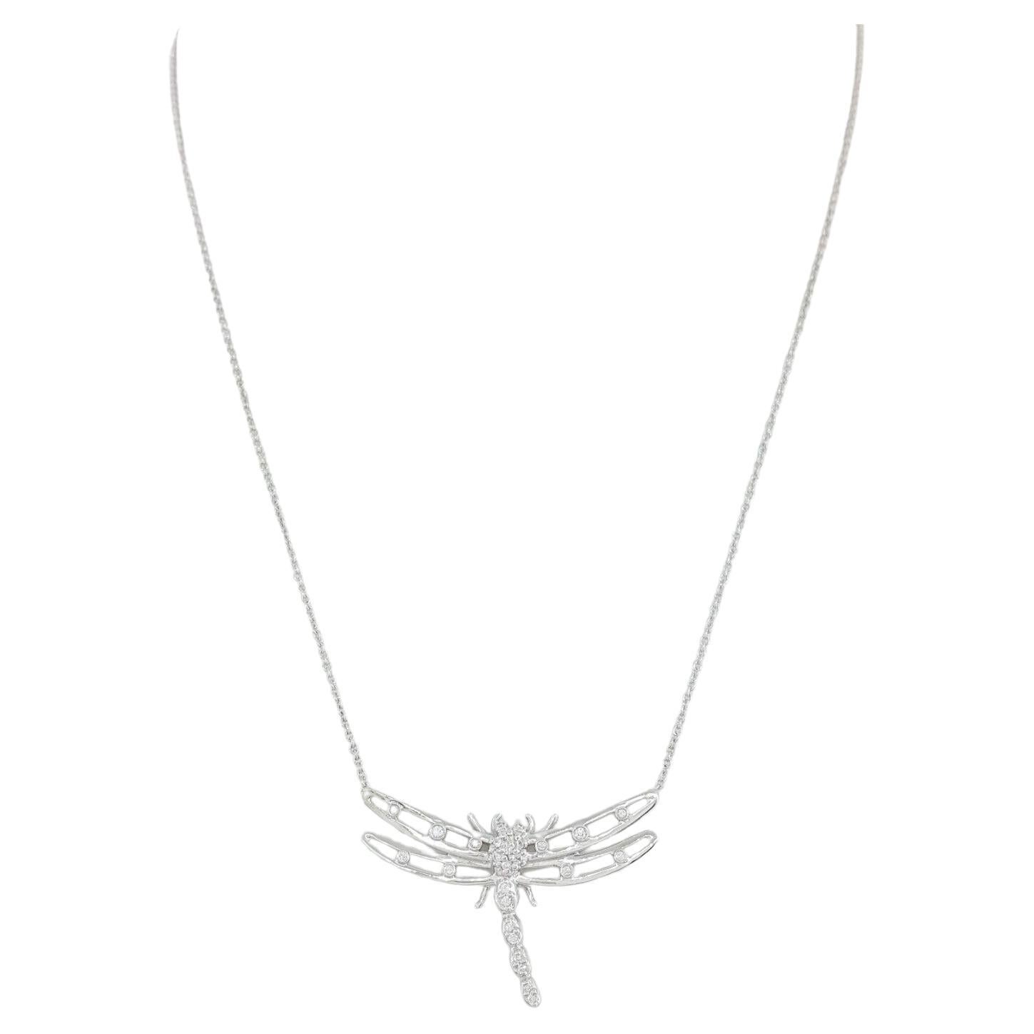 Tiffany & Co. Platinum Round Cut Diamond Dragonfly Necklace  For Sale