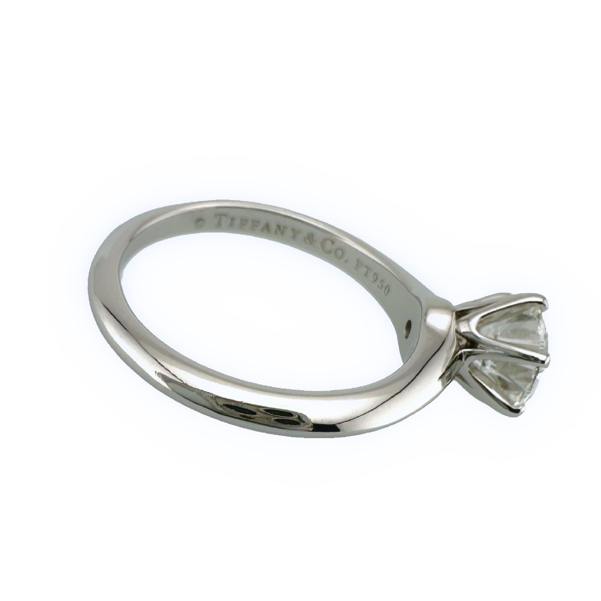  Tiffany & Co, bague de fiançailles solitaire en platine avec diamant rond 1,18 carat H VS1 Pour femmes 