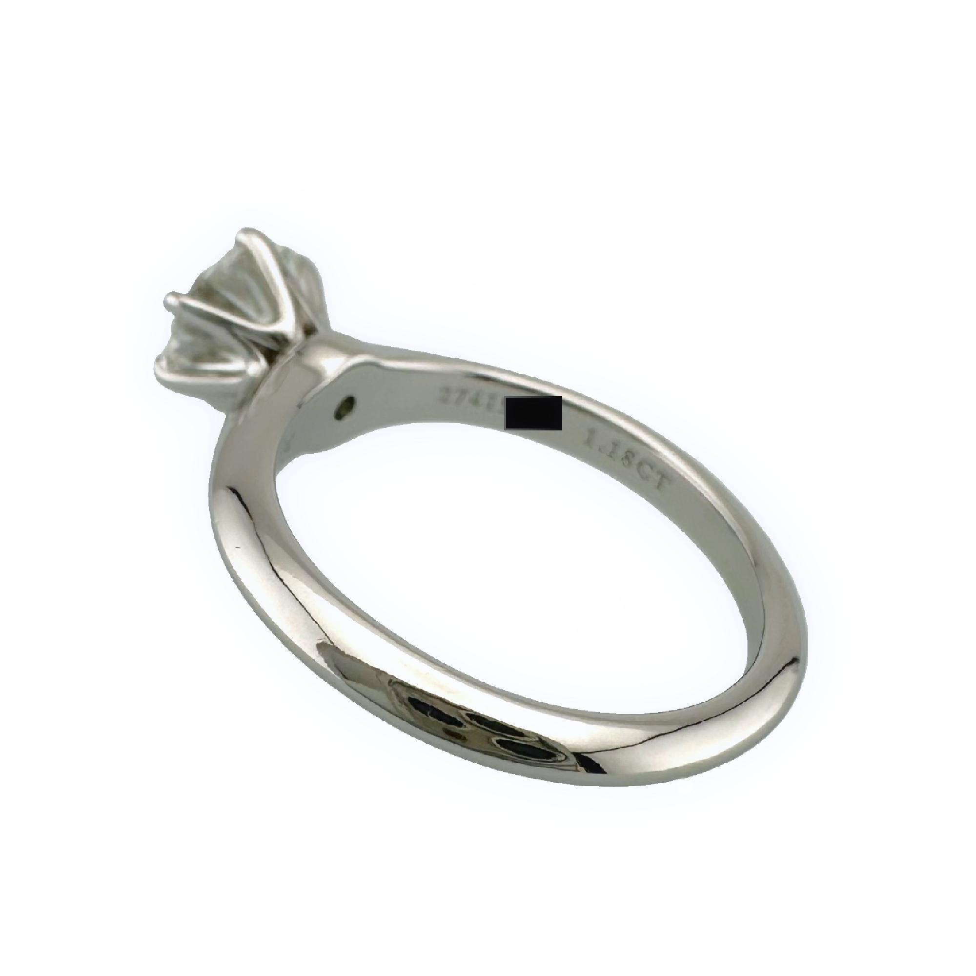 Tiffany & Co, bague de fiançailles solitaire en platine avec diamant rond 1,18 carat H VS1 2
