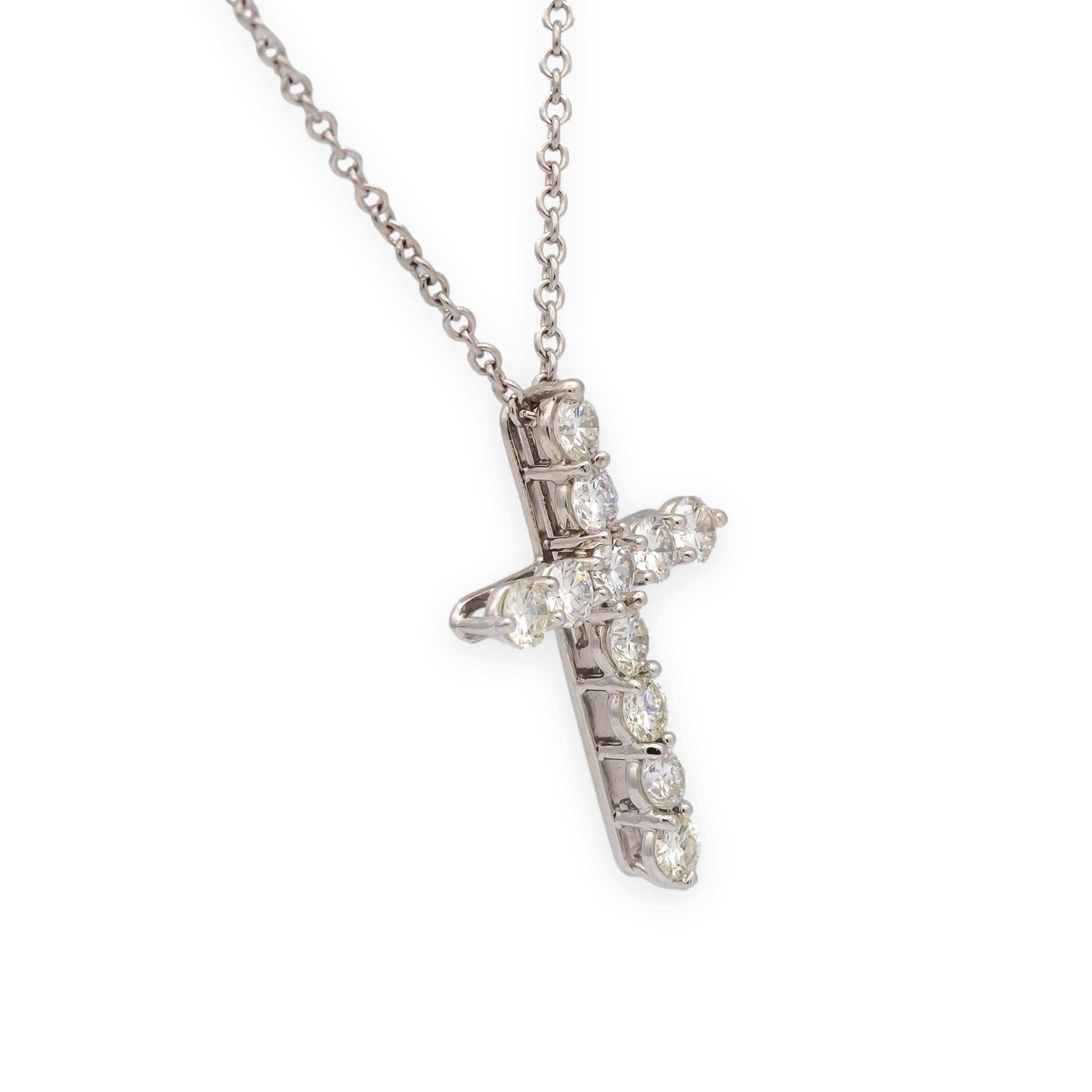 Contemporary Tiffany & Co. Platinum Round Diamond .41 ct Cross Pendant Necklace – Small 18
