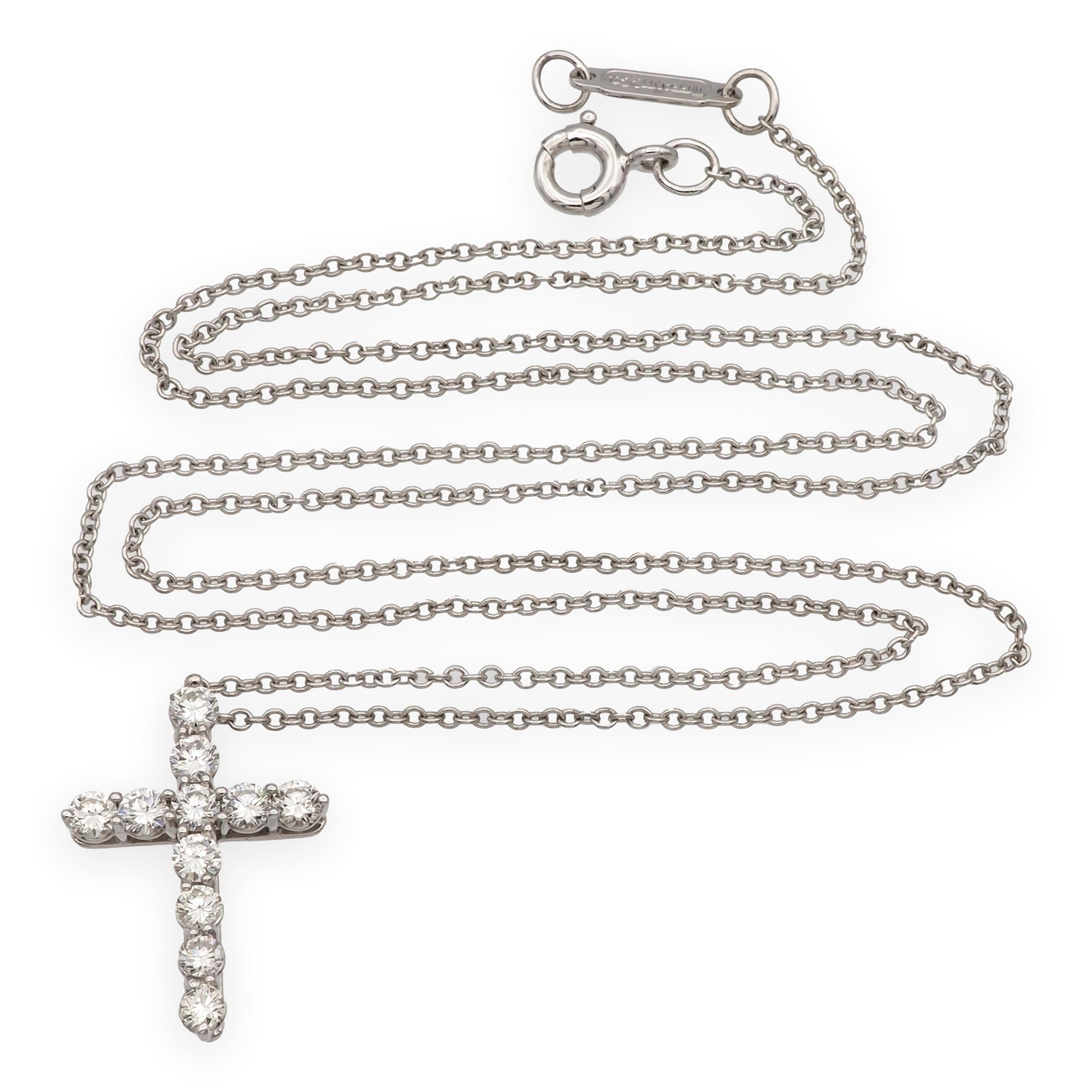 Brilliant Cut Tiffany & Co. Platinum Round Diamond .41 ct Cross Pendant Necklace – Small 18