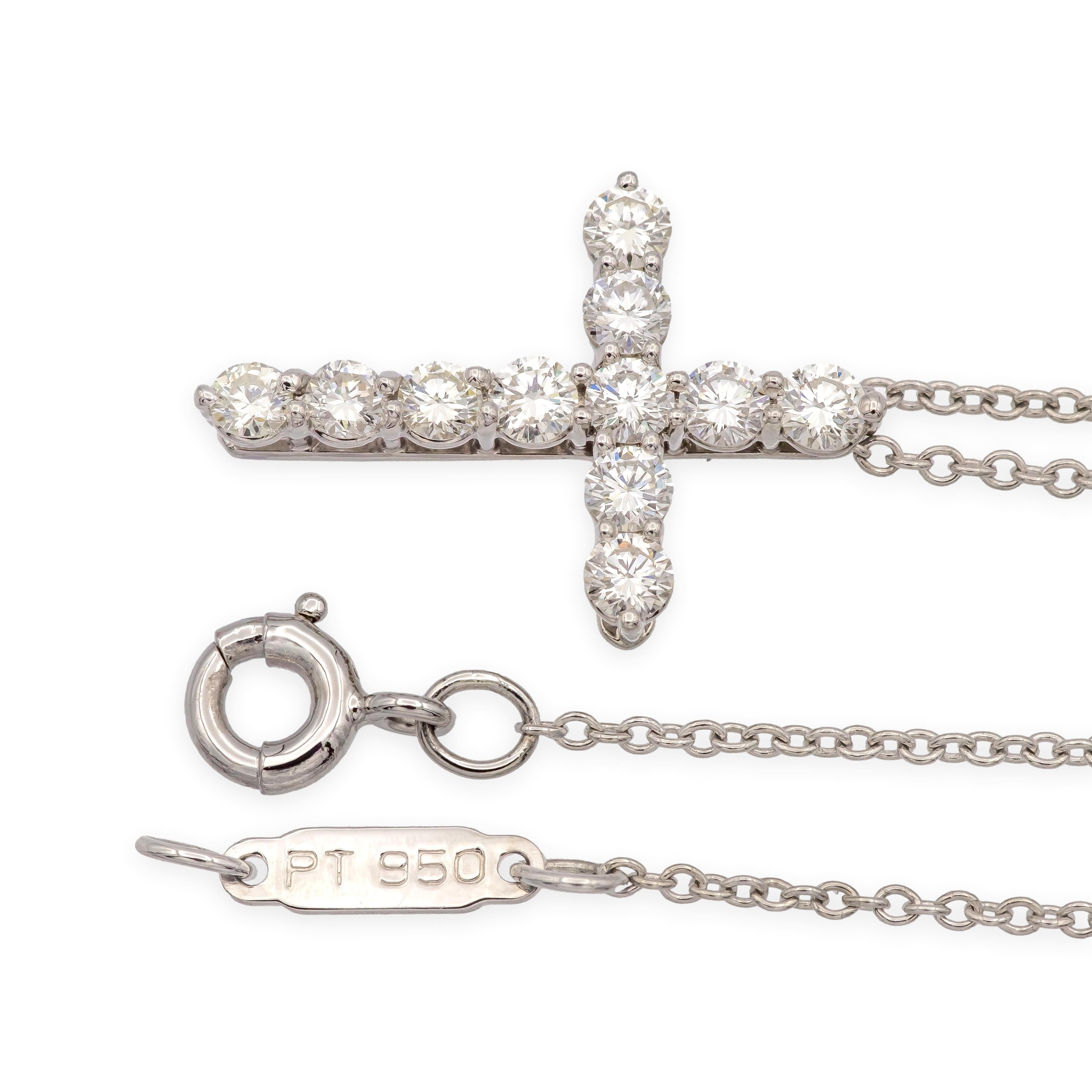 Women's or Men's Tiffany & Co. Platinum Round Diamond .41 ct Cross Pendant Necklace – Small 18