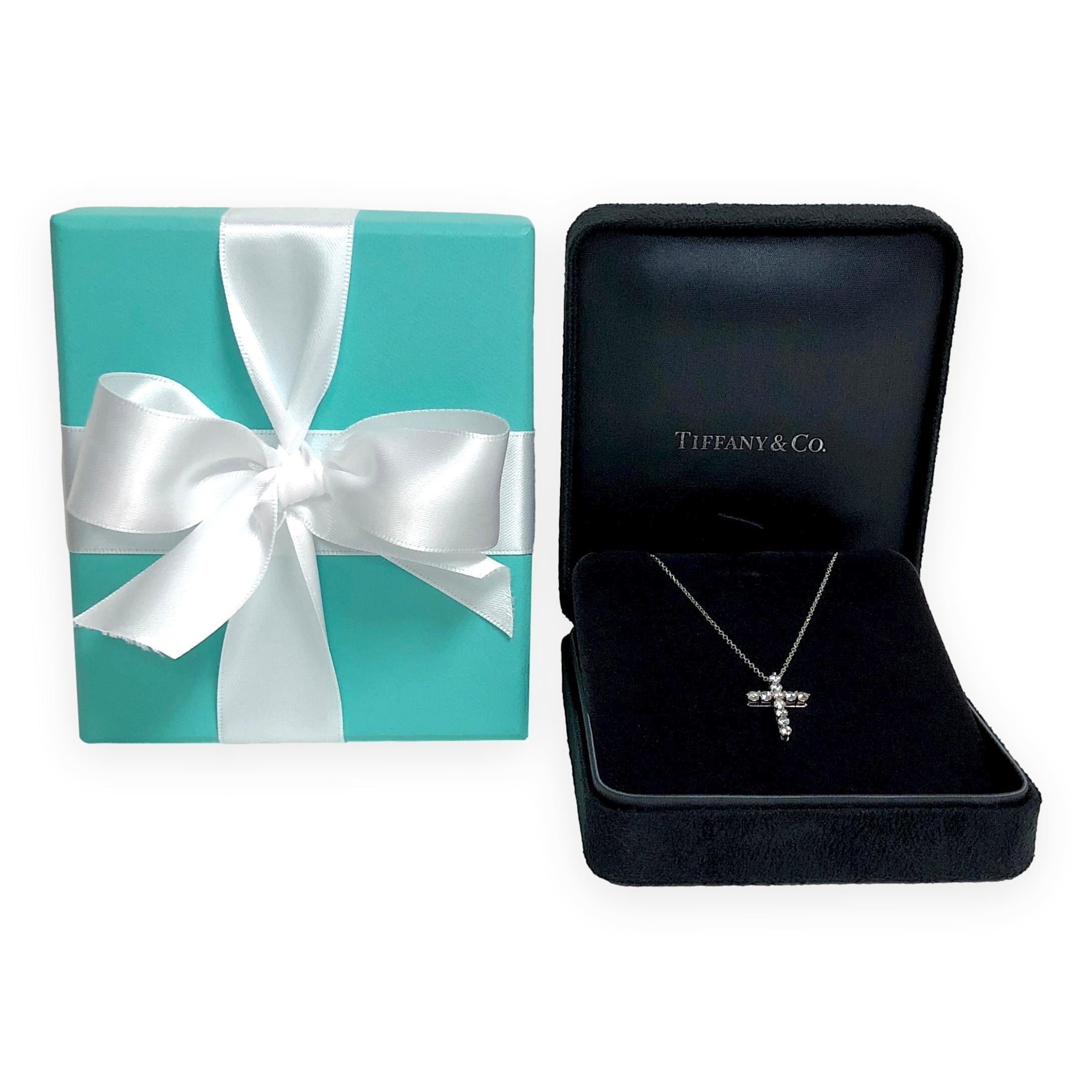 Tiffany & Co. Platinum Round Diamond .41 ct Cross Pendant Necklace – Small 18