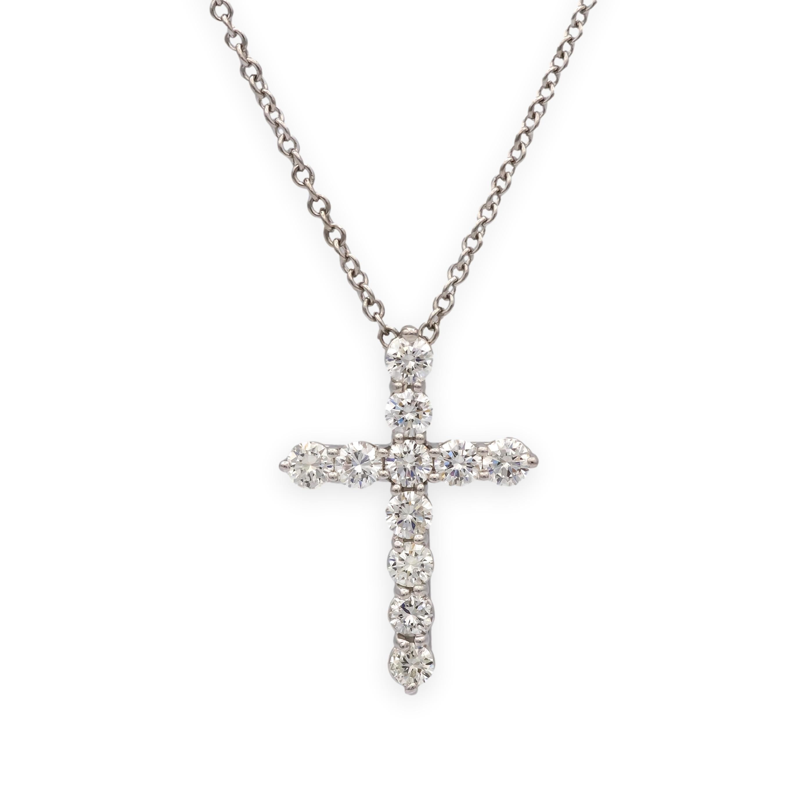 Tiffany & Co. Platinum Round Diamond .41 ct Cross Pendant Necklace – Small 18" For Sale