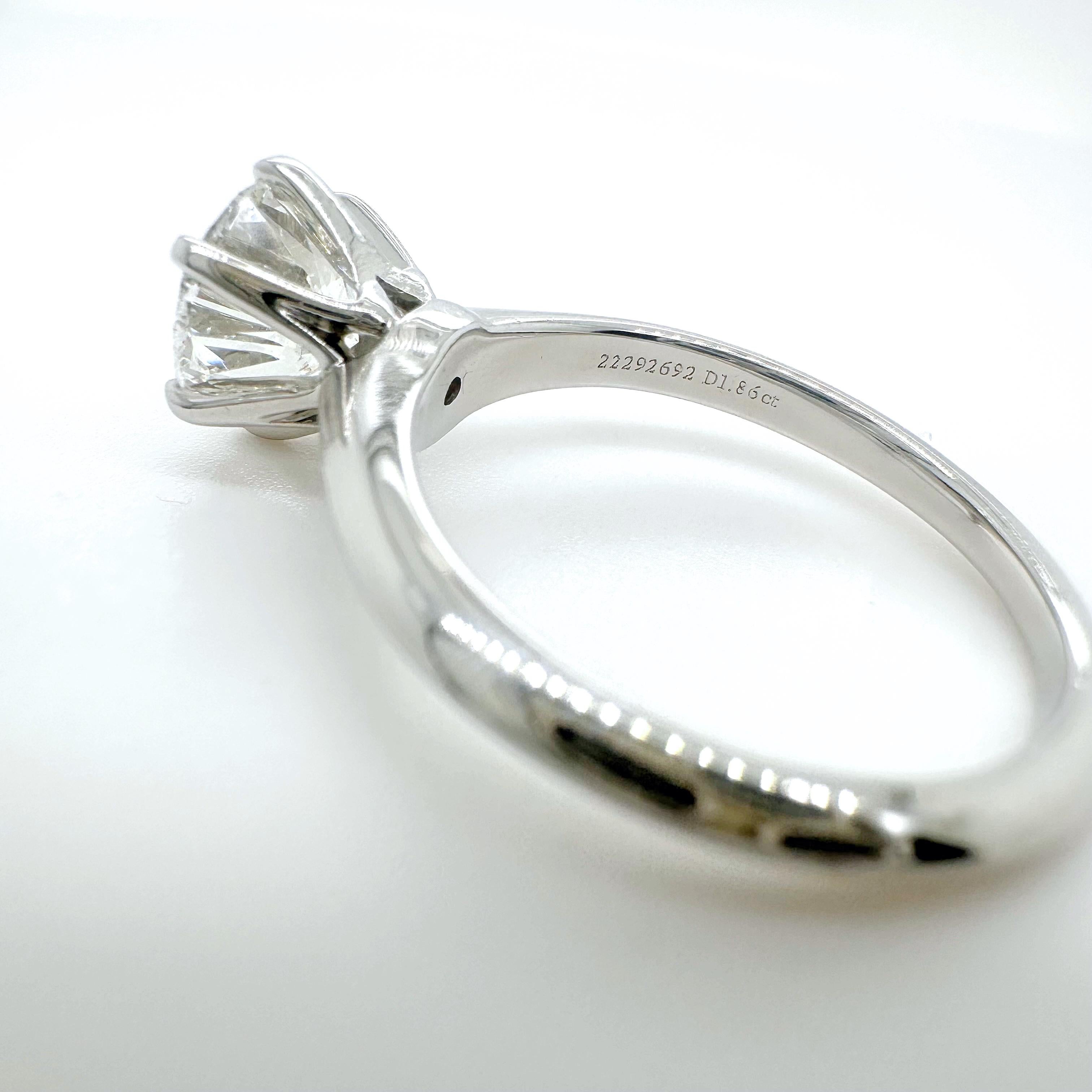 Tiffany & Co Platinum Round Diamond Engagement Ring 1.86 cts H VS1 For Sale 10