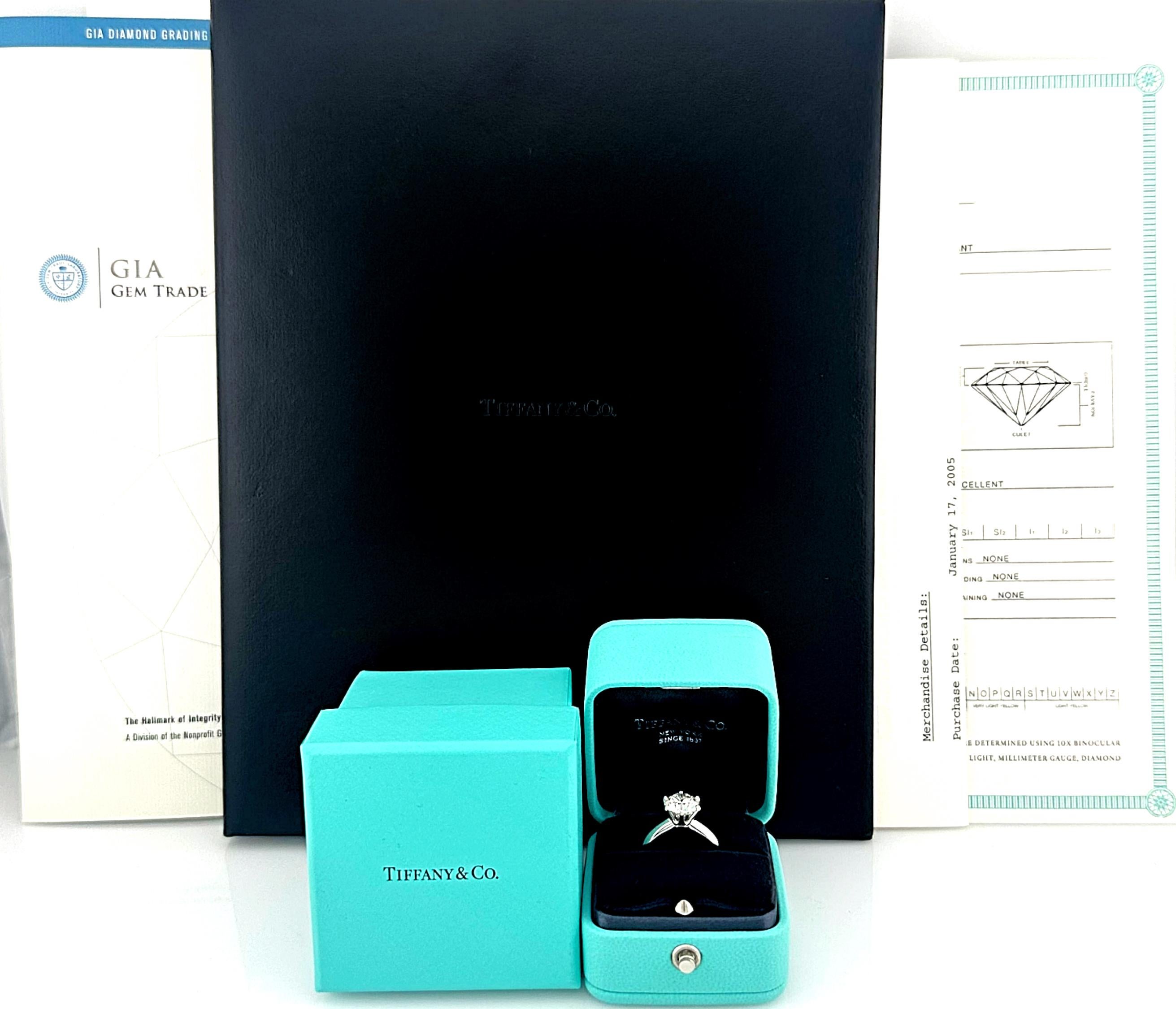 Tiffany & Co Round Brilliant Diamond Solitaire Engagement Ring
Style:  Prong Set
Ref. number:  1871728/F02270439
Metal:  Platinum PT950
Size:  5 sizable
Main Diamond:  Round Brilliant Diamond 2.29 cts
Color & Clarity:  I - VS1
Hallmark:  18714728