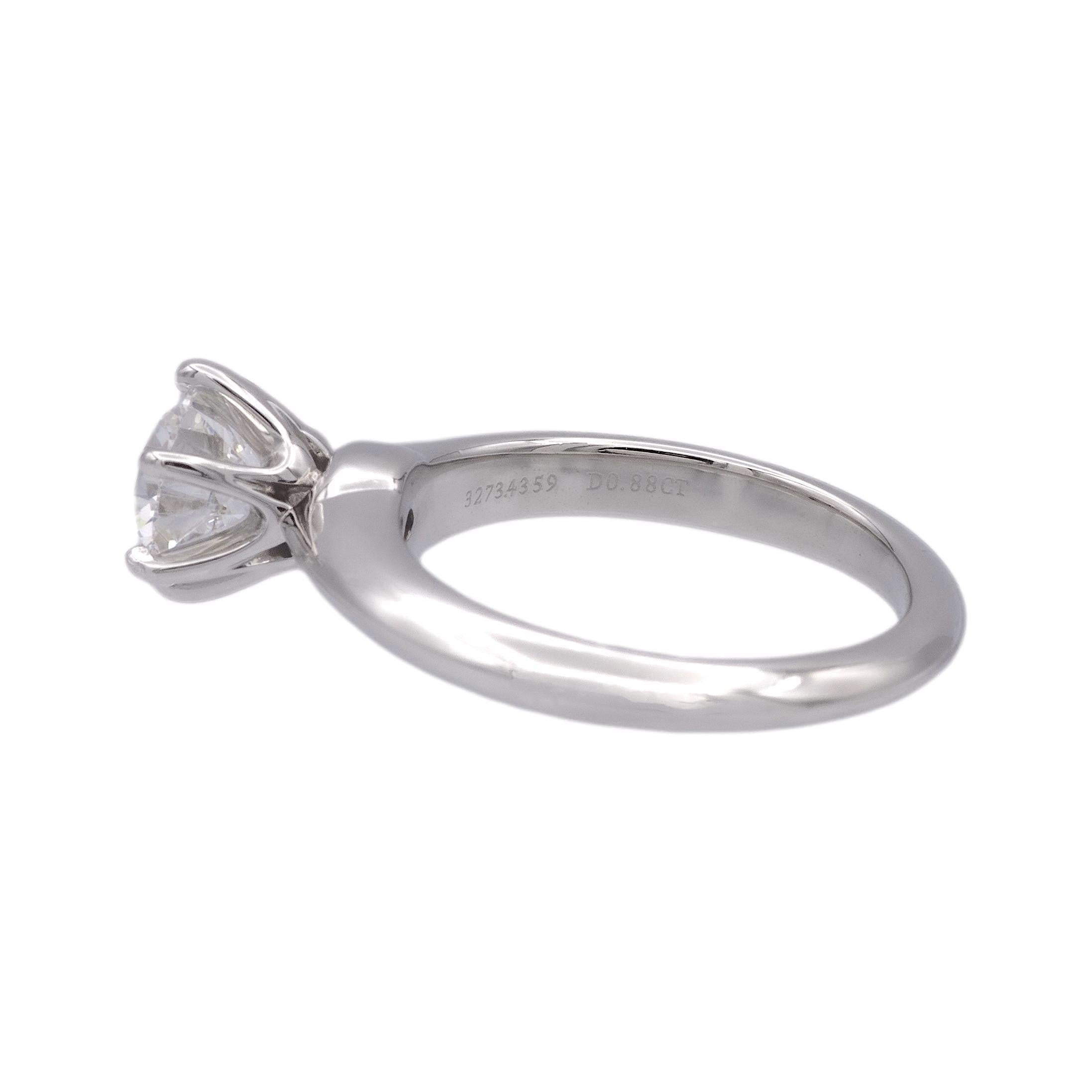 Modern Tiffany & Co Platinum Round Diamond Engagement Ring .88ct G VVS2