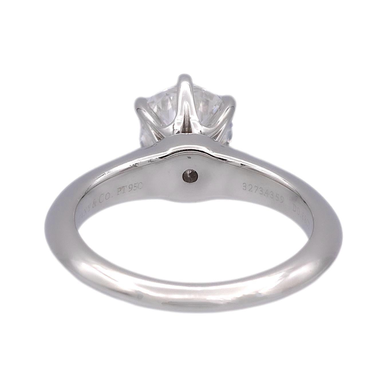 Brilliant Cut Tiffany & Co Platinum Round Diamond Engagement Ring .88ct G VVS2