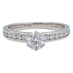Tiffany & Co. Platinum Round Diamond Engagement Ring Diamond band .73cts tw FVS2