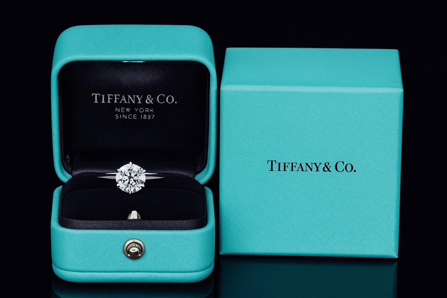 Tiffany & Co. Bague de fiançailles en platine avec diamant rond

Bague de fiançailles intemporelle Tiffany & Co. ornée d'un diamant rond classique de taille brillant pesant 2,10 carats. Le diamant est de couleur D et de pureté VS1, offrant une