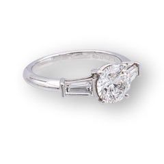 Tiffany & Co. Platinum Round Diamond Engagement Ring w/ Baguettes 1.26Ct IVS1