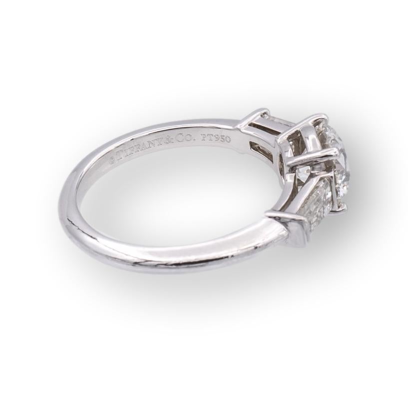 Modern Tiffany & Co. Platinum Round Diamond Engagement Ring w/ Baguettes 1.26Ct IVS1