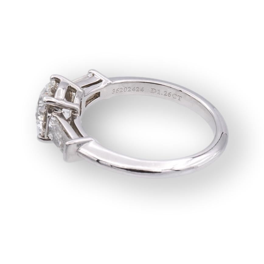 Round Cut Tiffany & Co. Platinum Round Diamond Engagement Ring w/ Baguettes 1.26Ct IVS1
