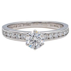 Tiffany & Co. Platinum Round Diamond Engagement Ring w/Diamond Band .73cts Total