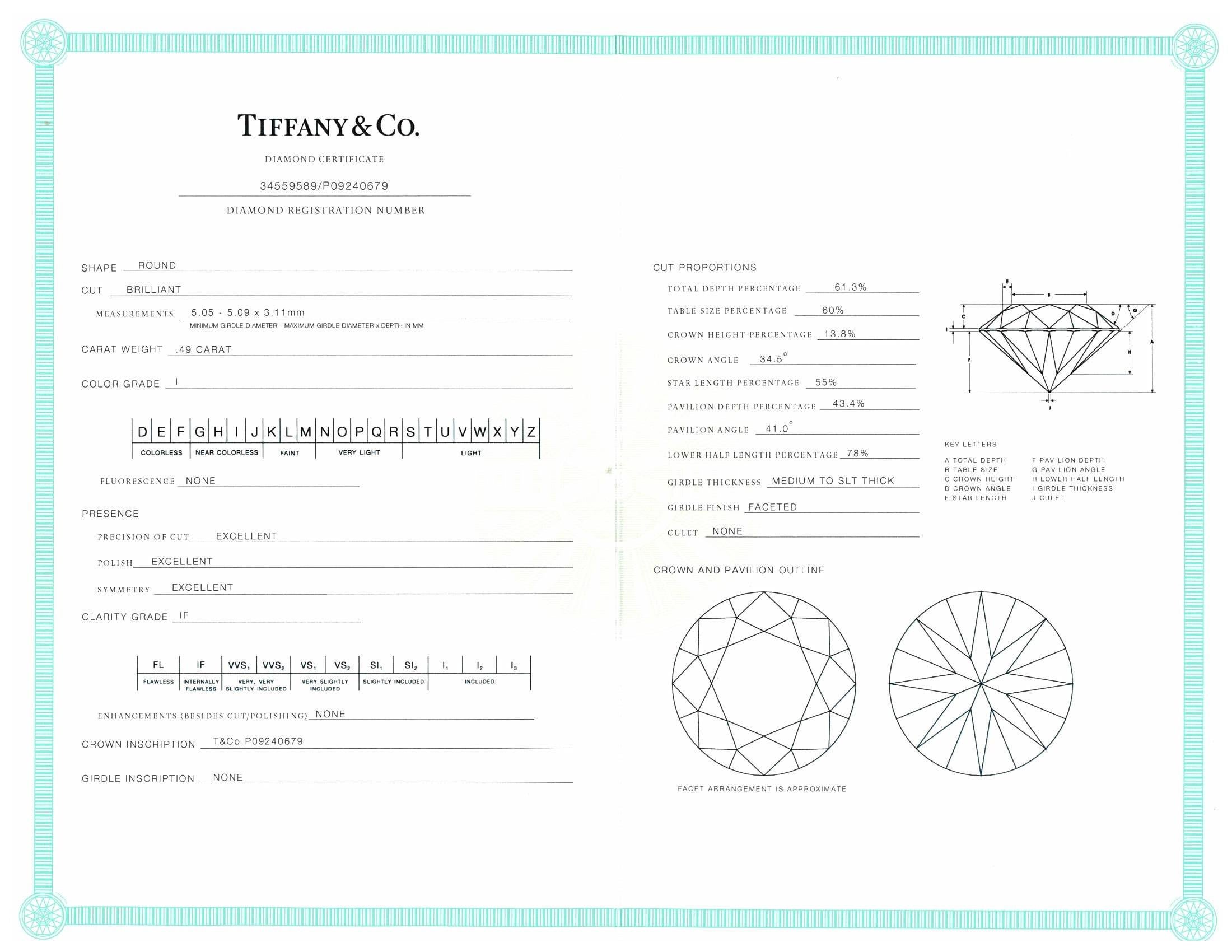 Tiffany & Co. Platinum Round Diamond Engagement Ring with Diamond Band .70 cts. 1