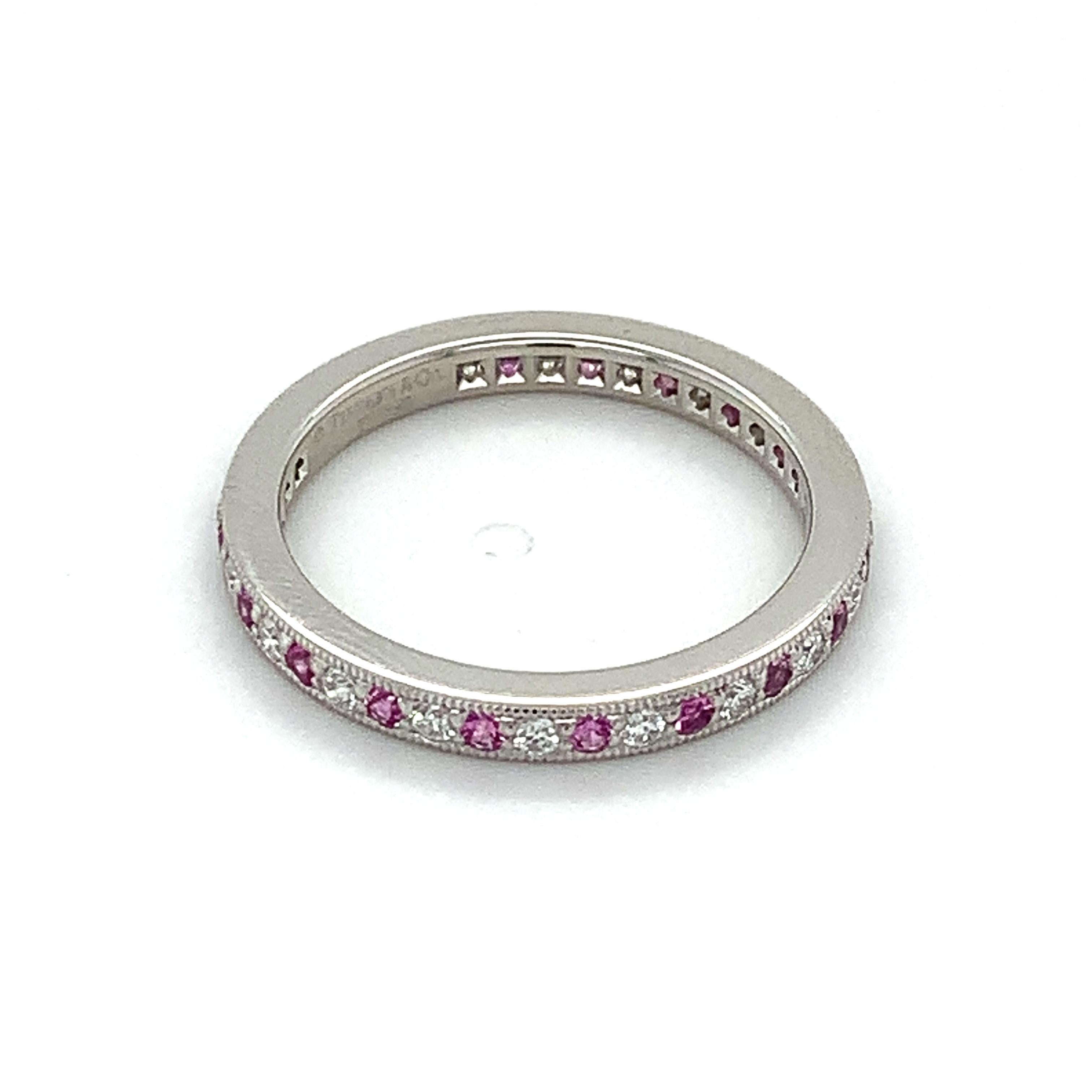 Edwardian Tiffany & Co. Platinum Round Diamond & Pink Sapphire Eternity Band MSRP $3300