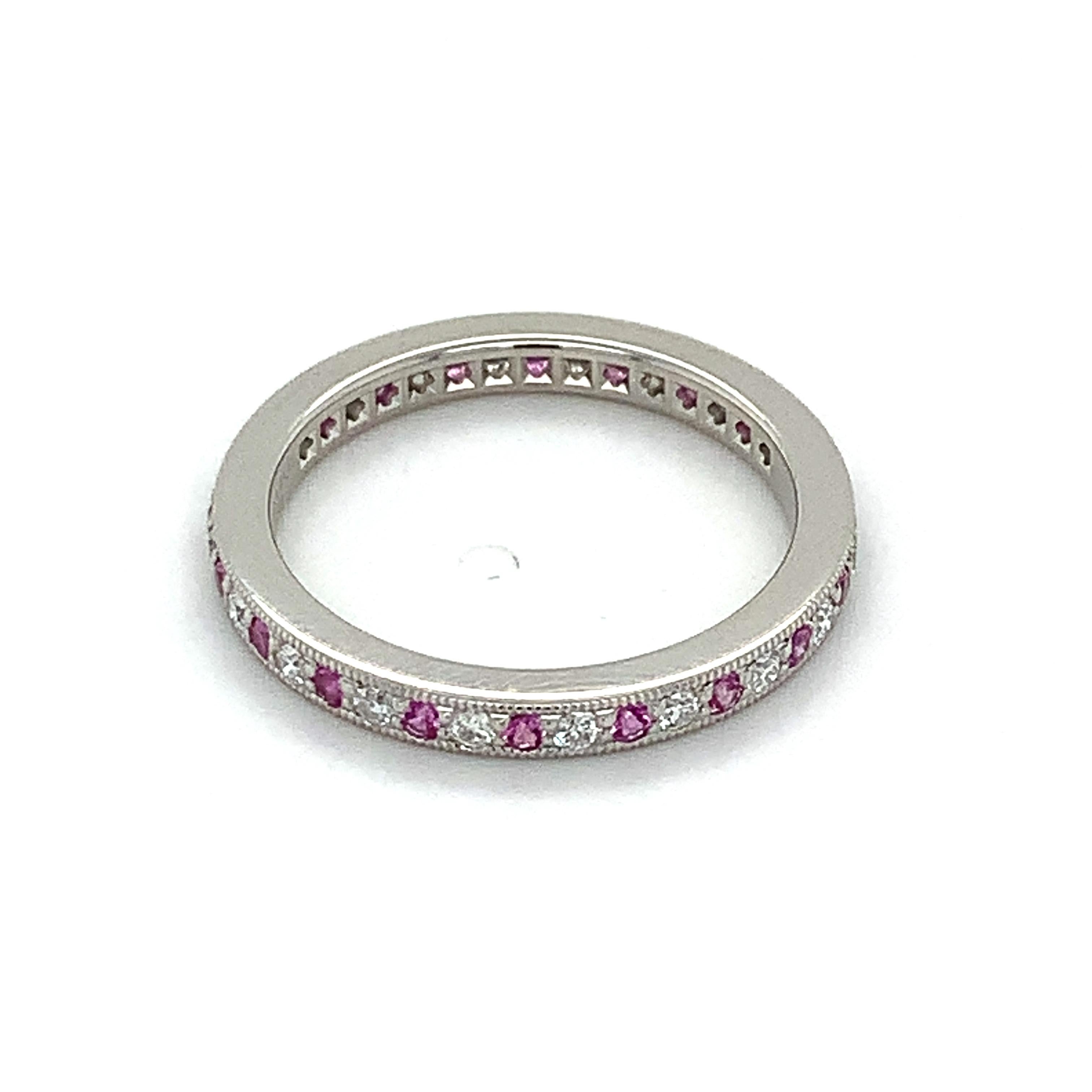Round Cut Tiffany & Co. Platinum Round Diamond & Pink Sapphire Eternity Band MSRP $3300
