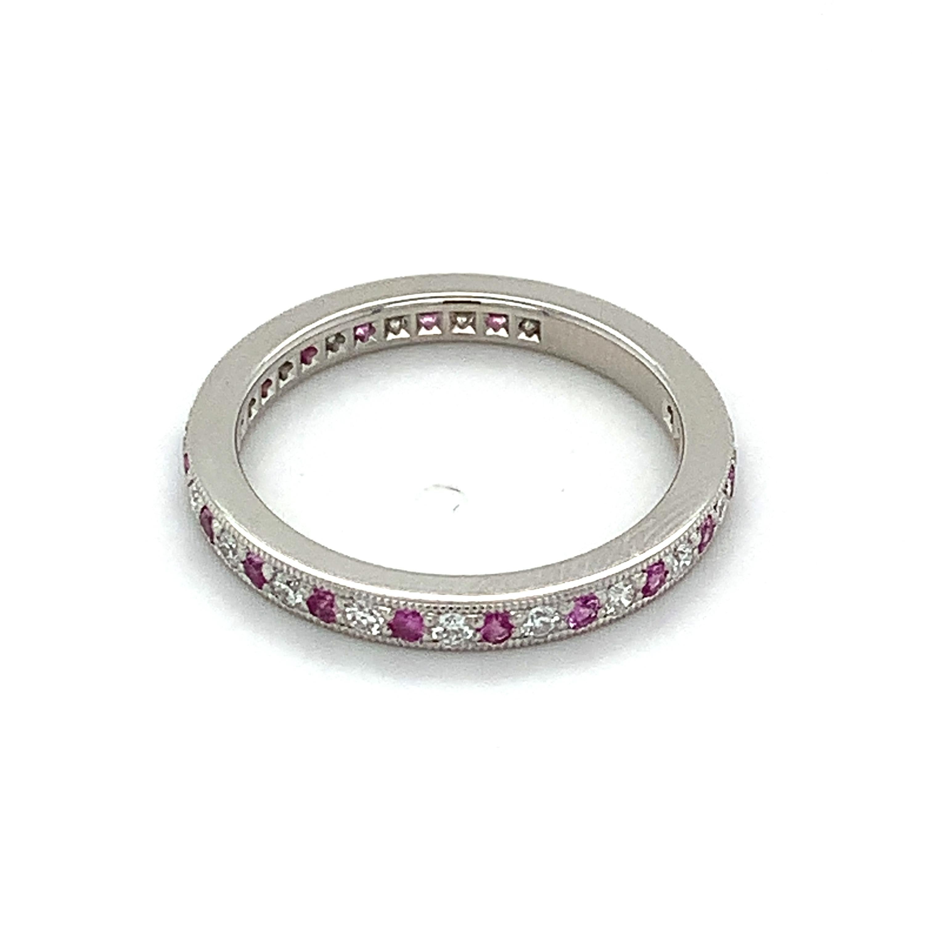 Tiffany & Co. Platinum Round Diamond & Pink Sapphire Eternity Band MSRP $3300 In Excellent Condition In Montgomery, AL