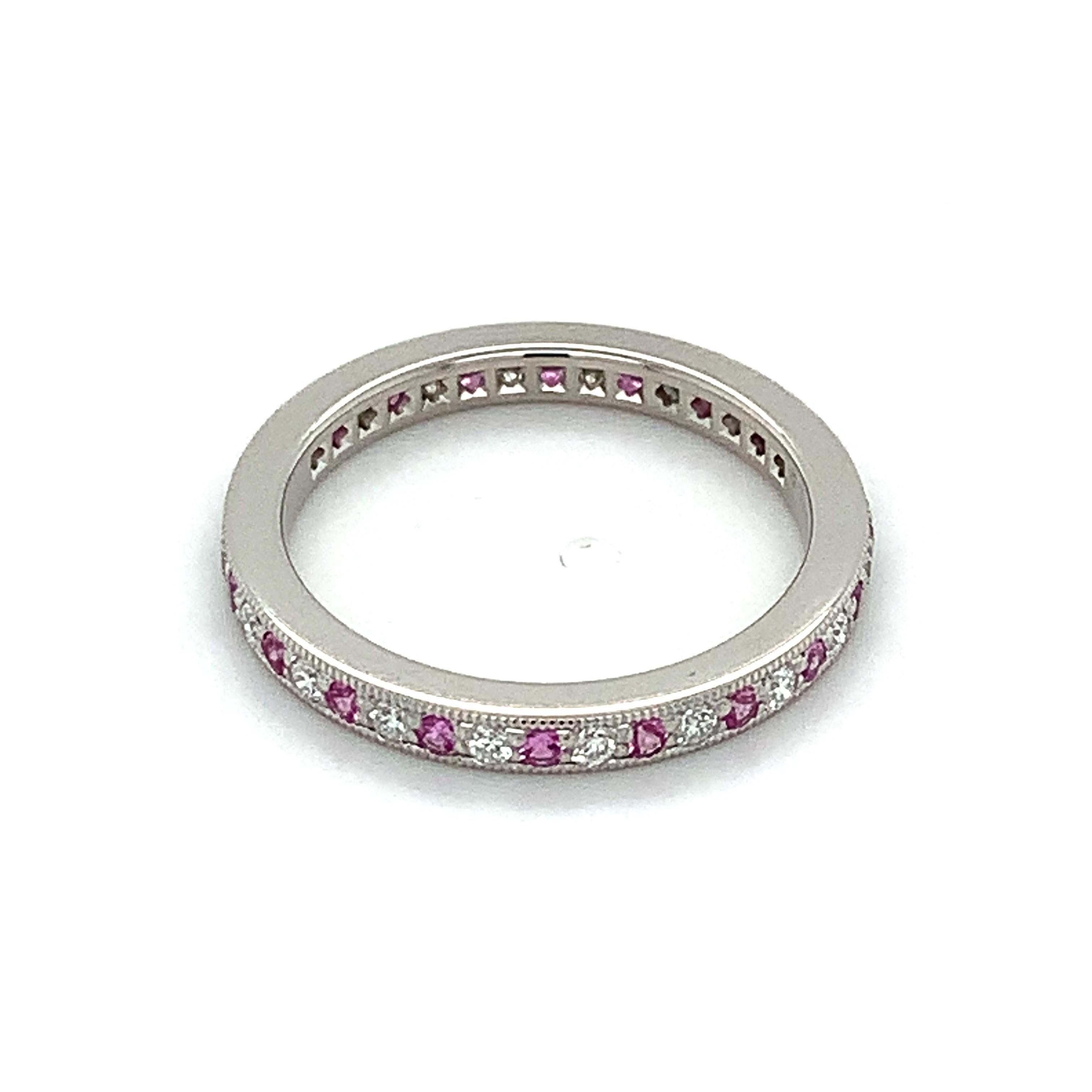 Tiffany & Co. Platinum Round Diamond & Pink Sapphire Eternity Band MSRP $3300 2