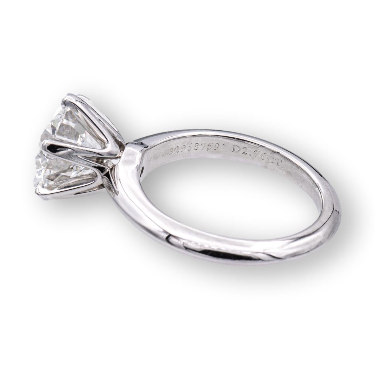 Tiffany & Co. Platin Runder Diamant Solitär Verlobungsring 2,76 Karat GVS1 im Zustand „Hervorragend“ in New York, NY