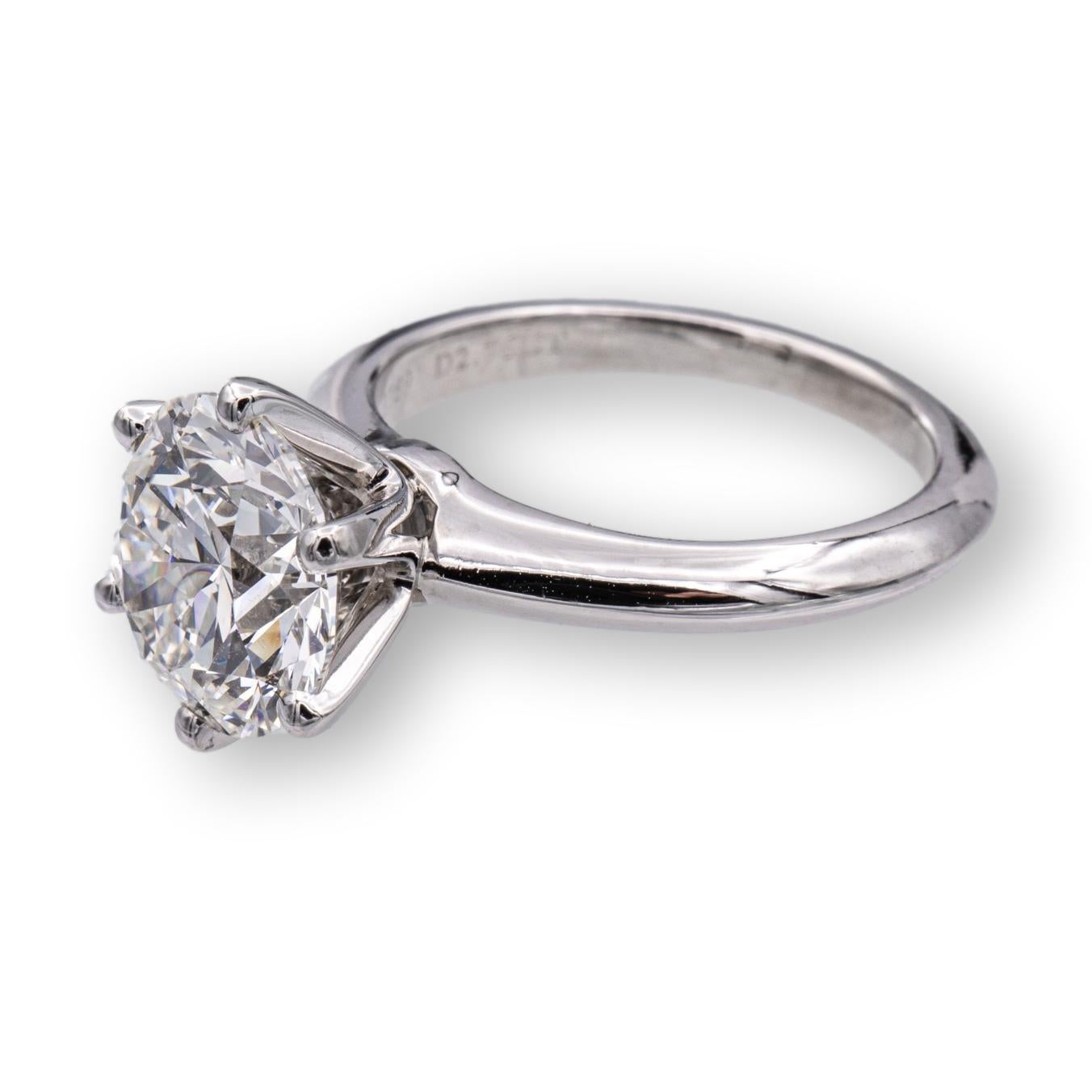 Round Cut Tiffany & Co. Platinum Round Diamond Solitaire Engagement Ring 2.76 Ct GVS1