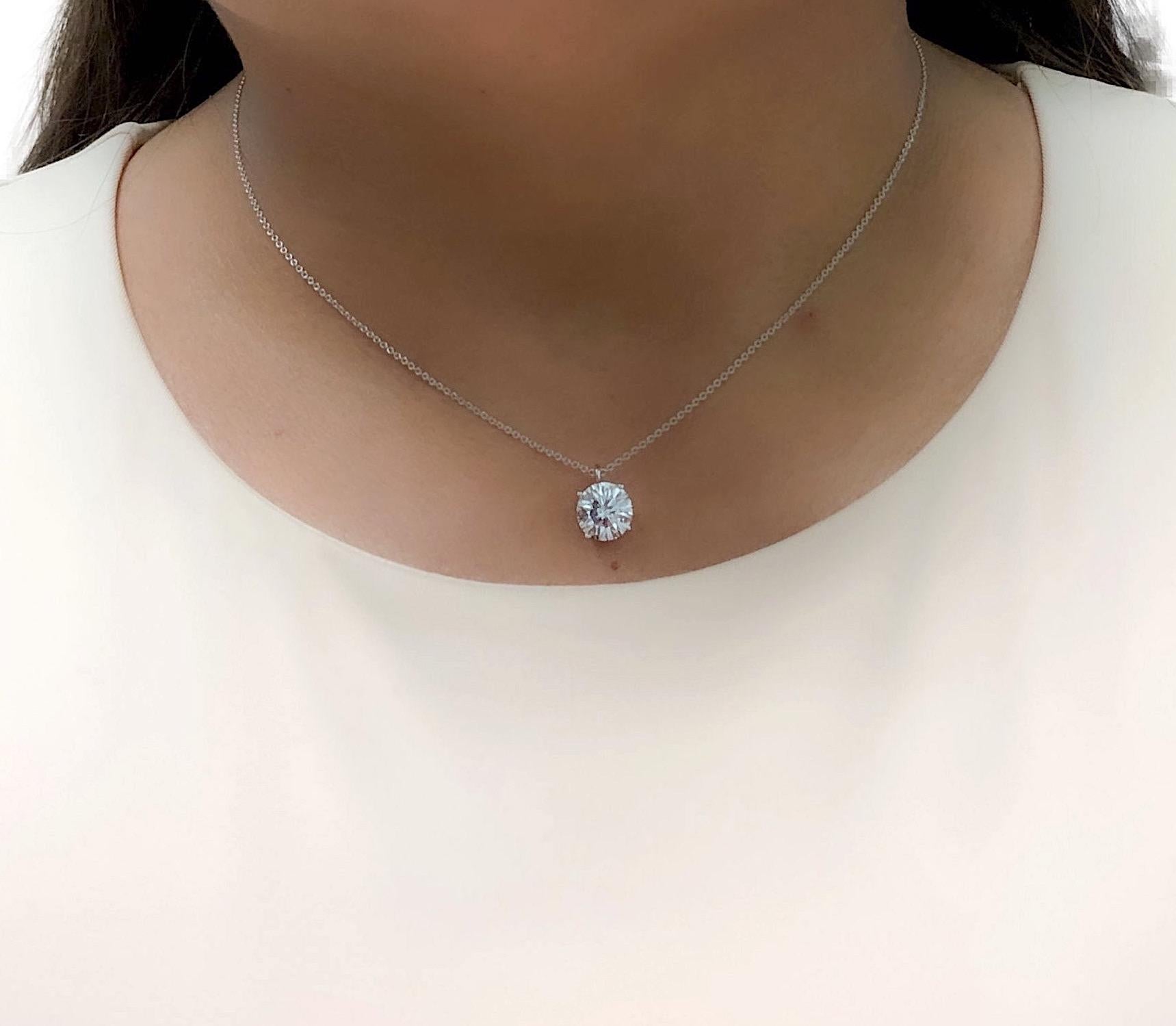 Modern Tiffany & Co. Platinum Round Diamond Solitaire Pendant Necklace 2.12ct FVS1 GIA