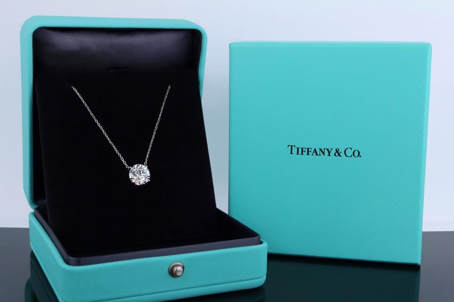 Women's or Men's Tiffany & Co. Platinum Round Diamond Solitaire Pendant Necklace For Sale