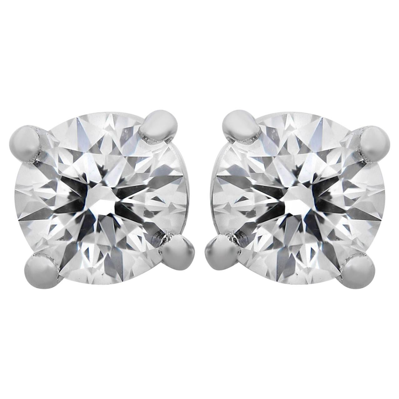 Tiffany & Co. Platinum Round Diamond Solitaire Stud Earrings 1.00 Carat