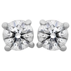 Tiffany & Co. Platinum Round Diamond Solitaire Stud Earrings 1.00 Carat