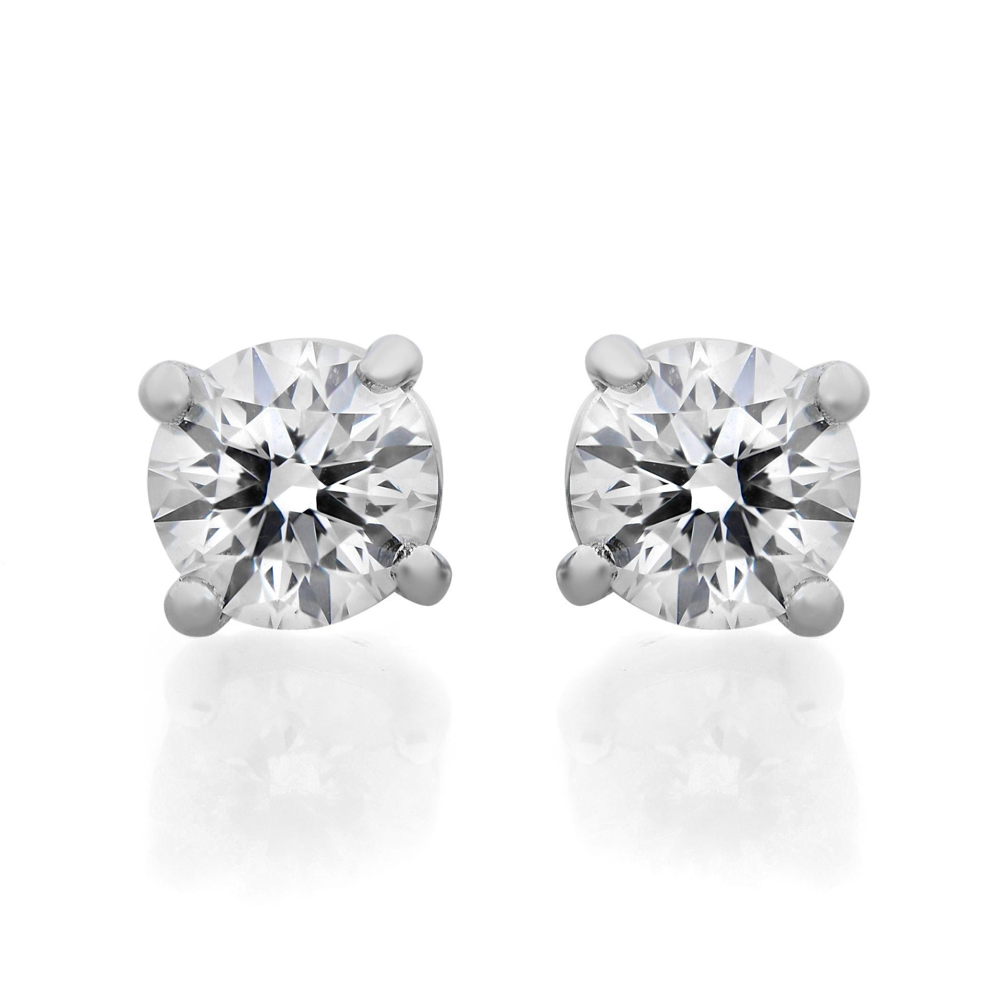 Round Cut Tiffany & Co. Platinum Round Diamond Solitaire Stud Earrings 1.00 Carat