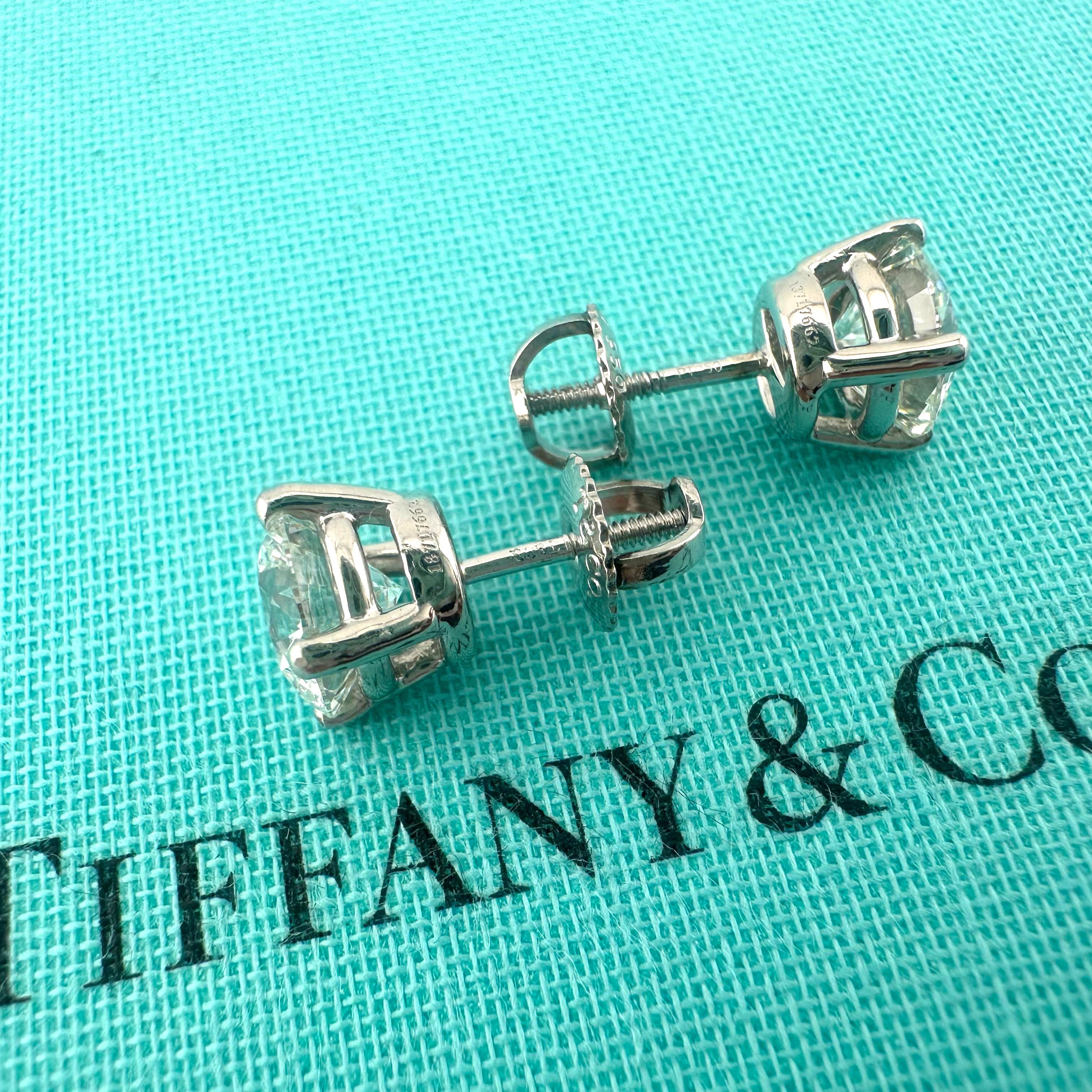 Tiffany & Co Platinum Round Diamond Stud Earrings 2.25 tcw GIA For Sale 5