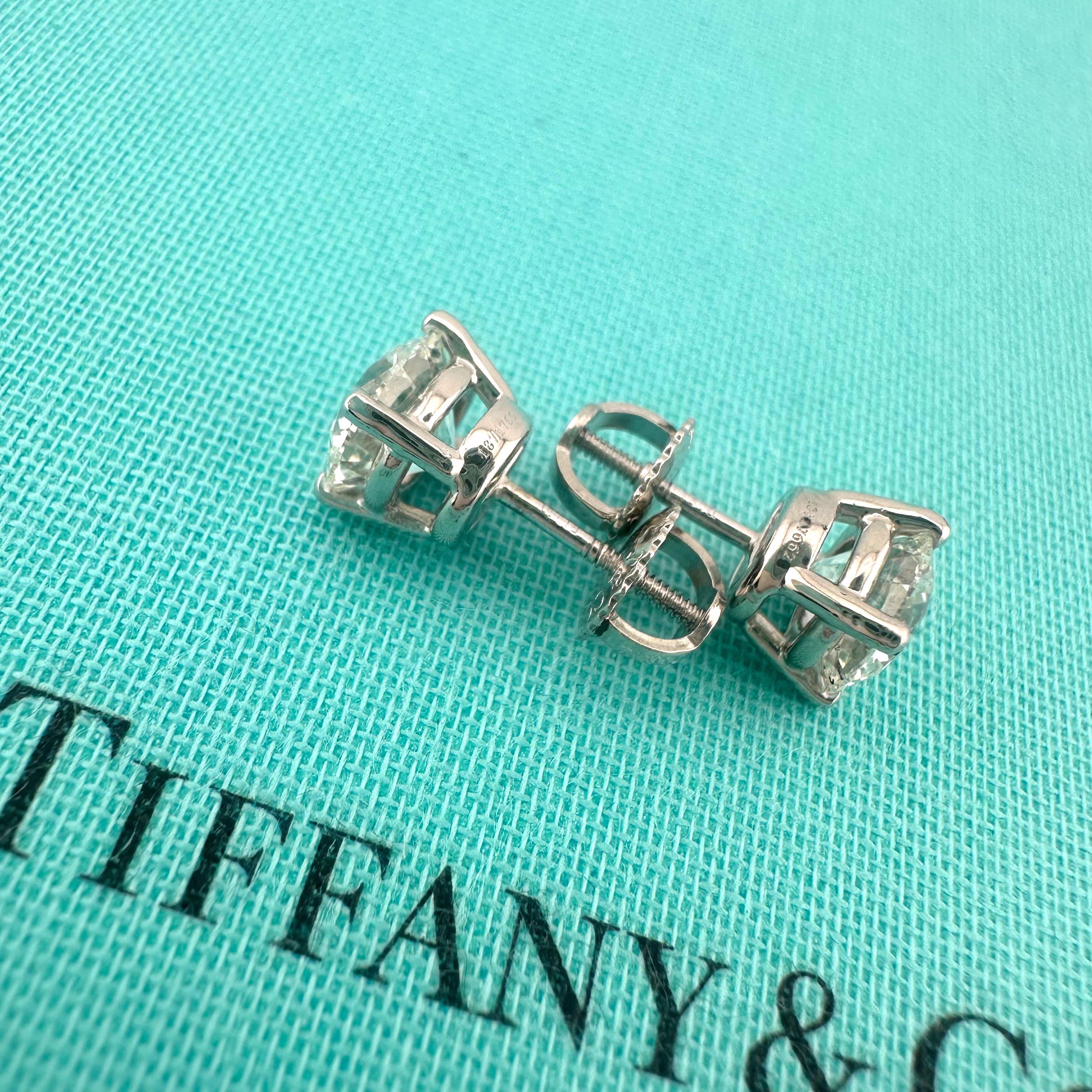 Tiffany & Co Platinum Round Diamond Stud Earrings 2.25 tcw GIA For Sale 6