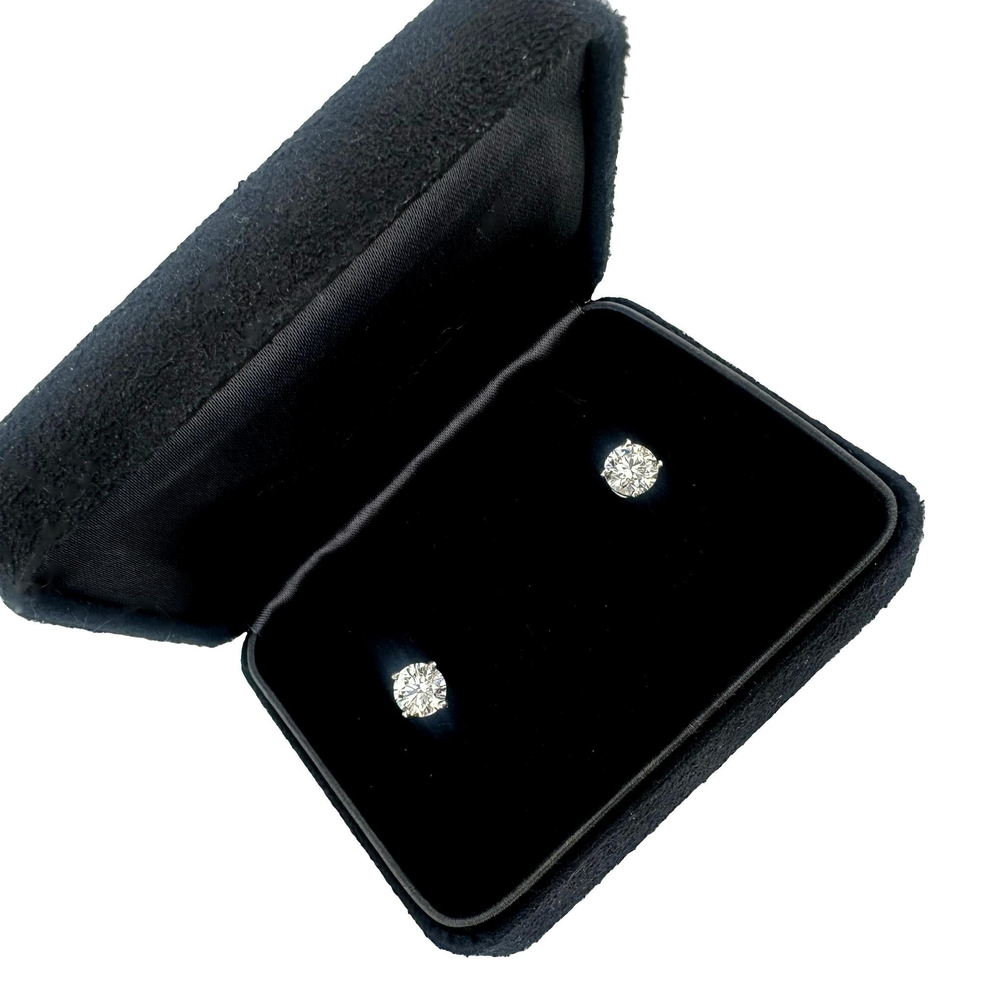 Round Cut Tiffany & Co Platinum Round Diamond Stud Earrings 2.25 tcw GIA For Sale