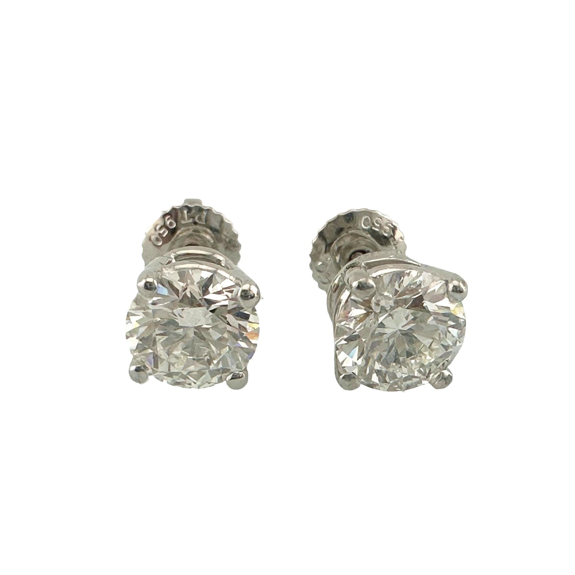 Tiffany & Co Platinum Round Diamond Stud Earrings 2.25 tcw GIA In Excellent Condition For Sale In San Diego, CA